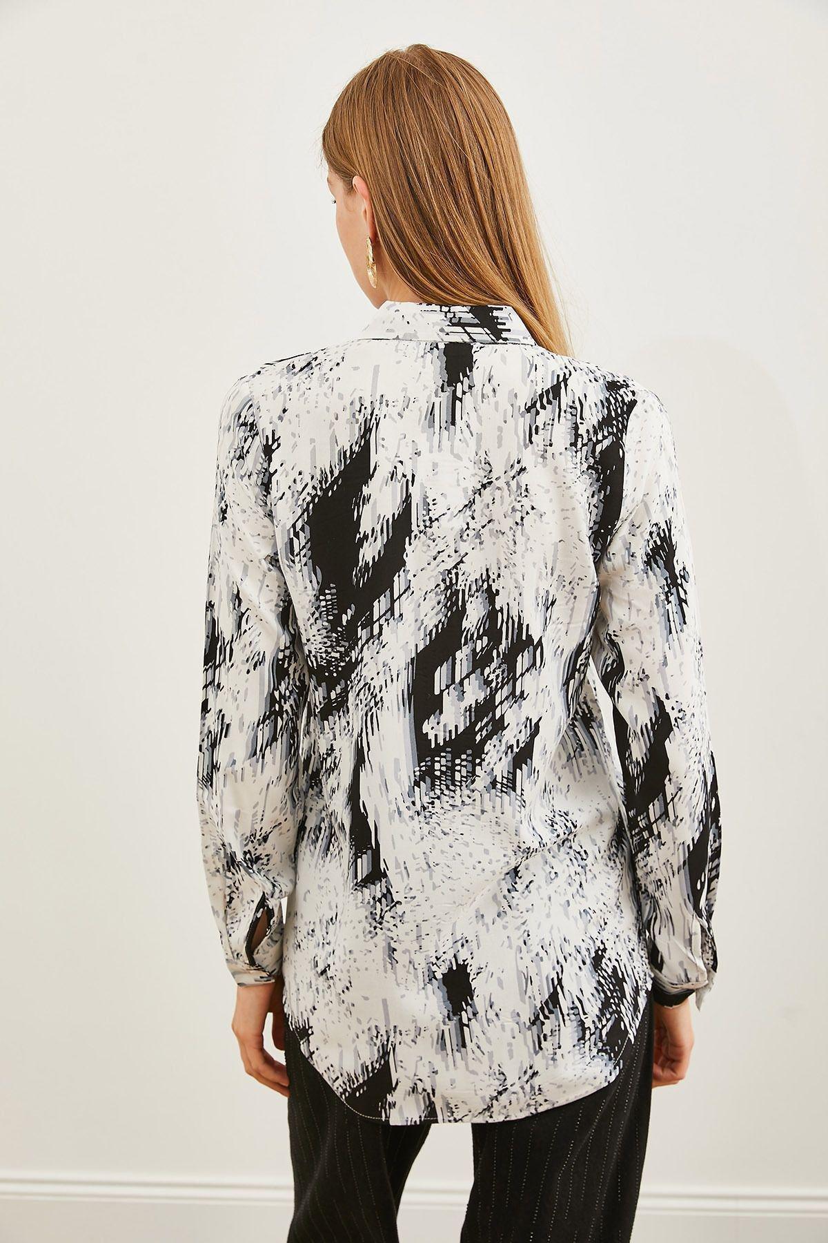 Black Abstract Button Down Shirt, , large image number 1