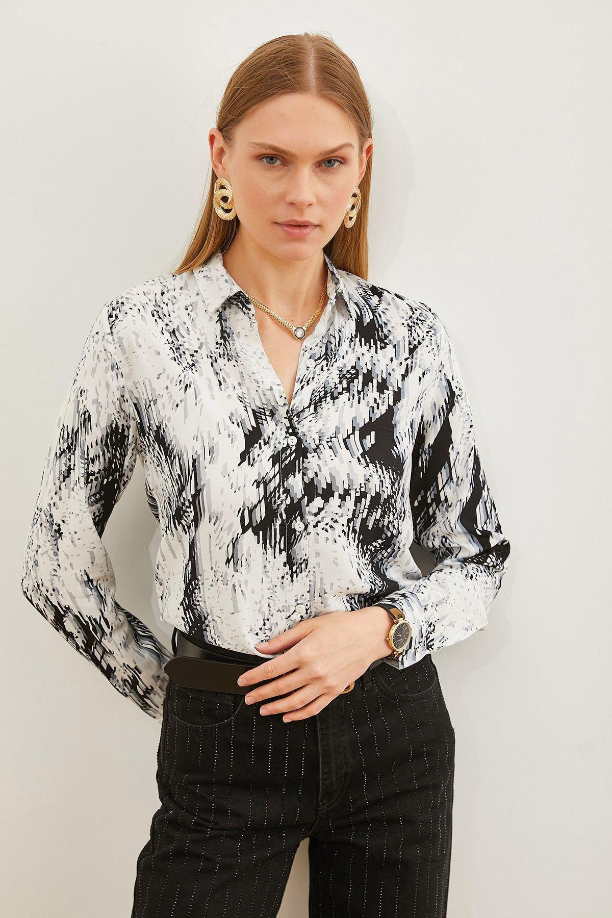 Black Abstract Button Down Shirt, , large image number 2