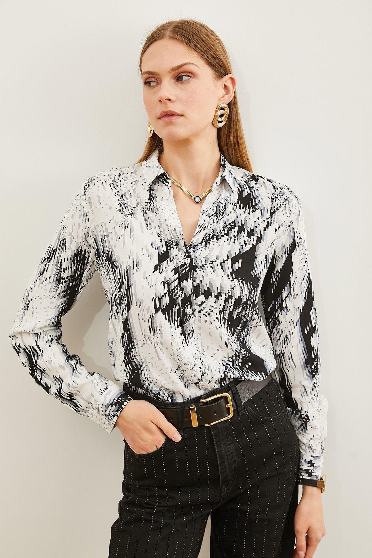 Black Abstract Button Down Shirt, , large image number 3