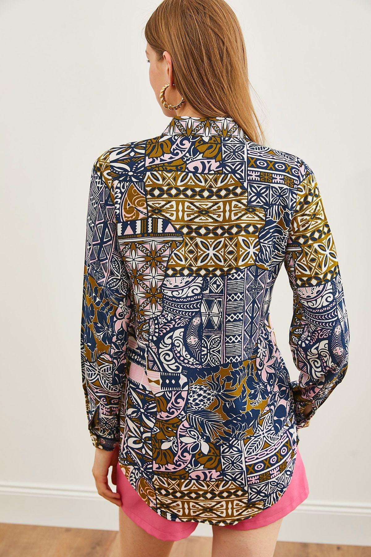 Navy Blue Ethnic Print Shirt, , large image number 1