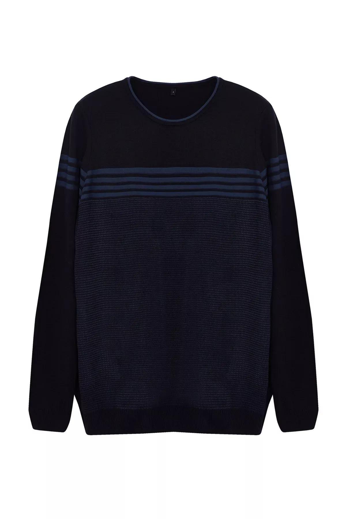 Navy Blue Texture Casual Sweater, Navy blue, large image number 0