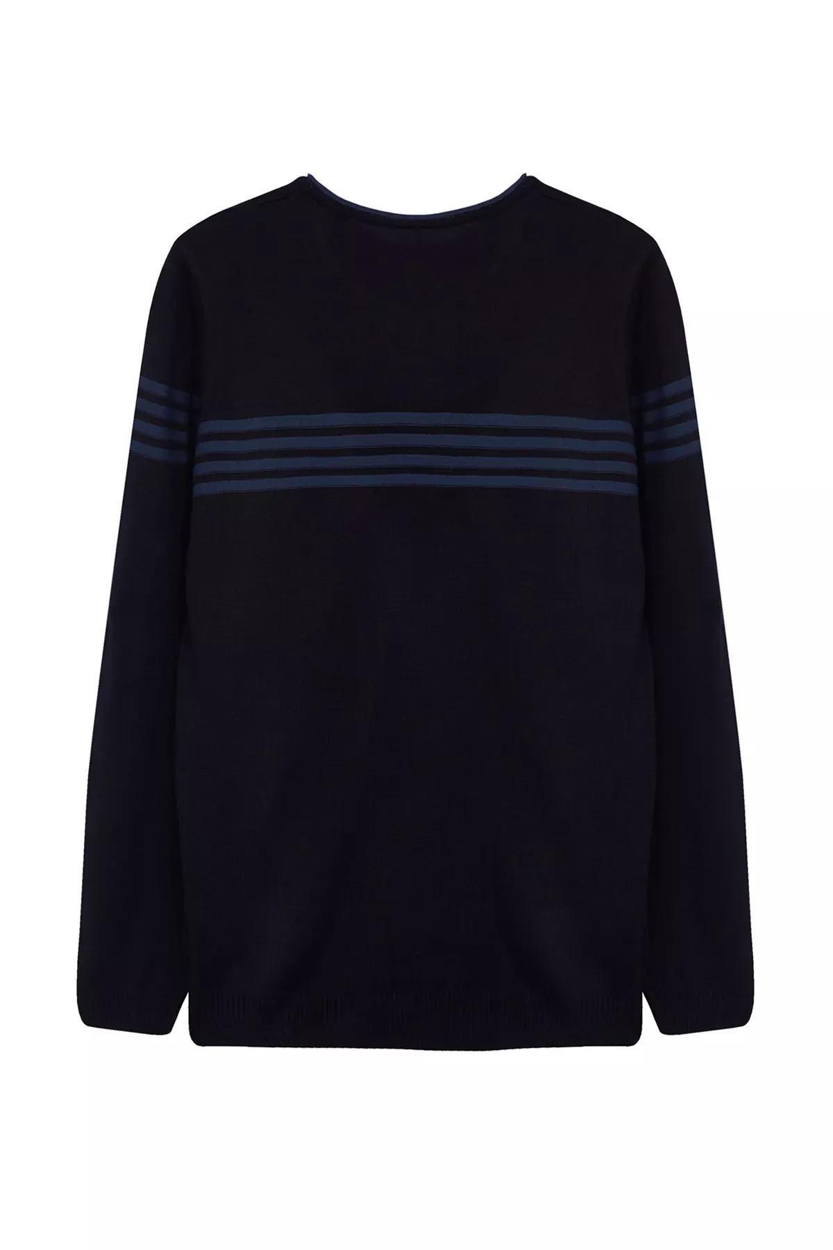Navy Blue Texture Casual Sweater, Navy blue, large image number 1