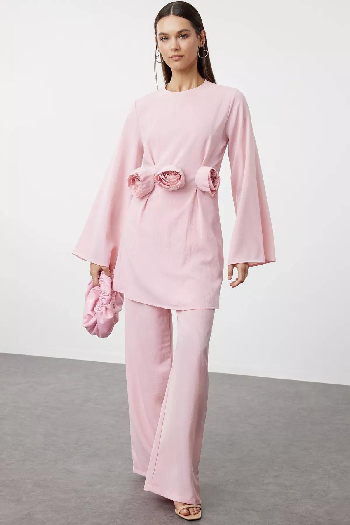 Dusty Rose Set Floral Top & Trousers, , large image number 0