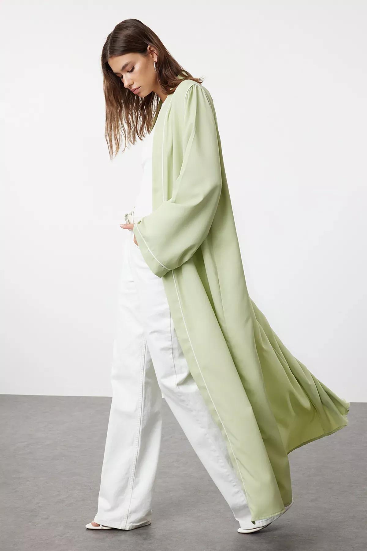 Khaki Woven Abaya Set, , large image number 1