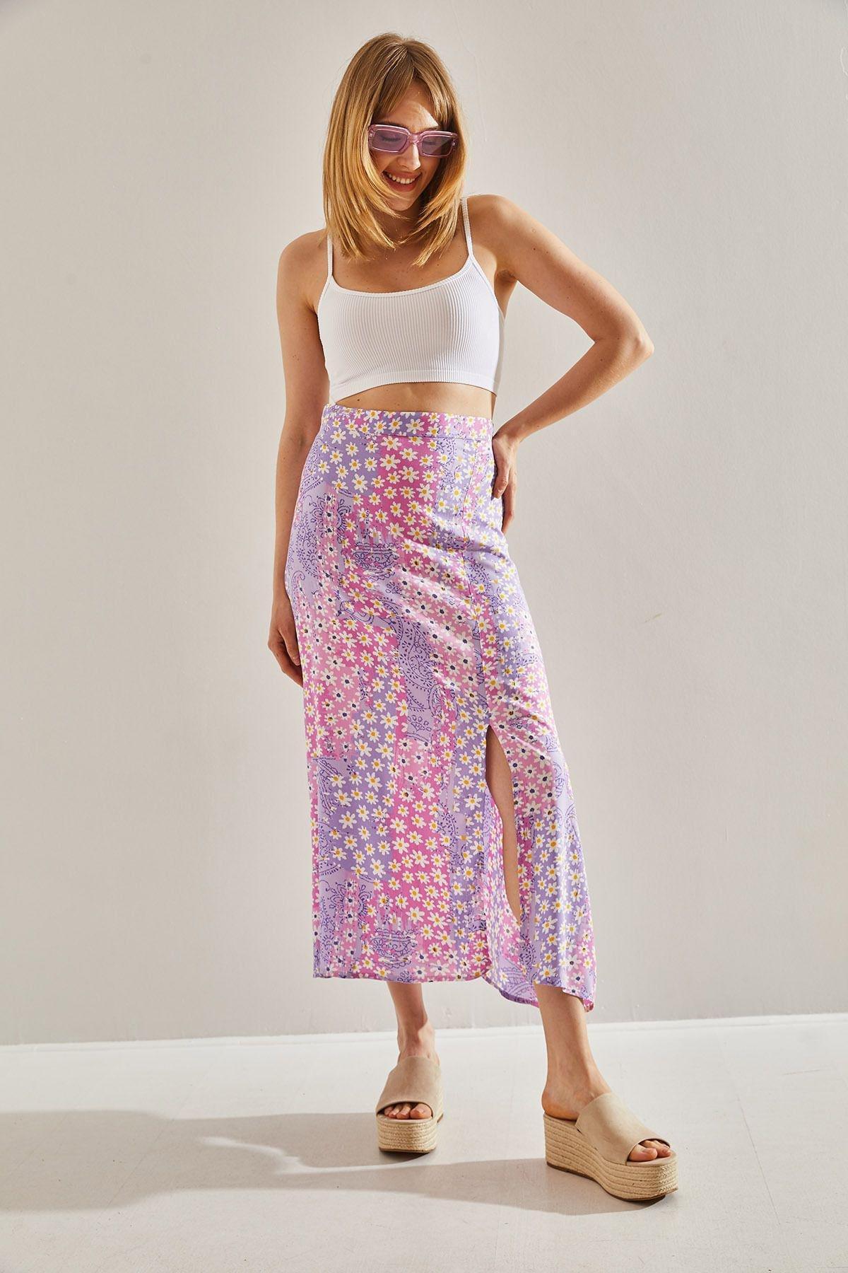 Purple Floral Skirt, Lilac, large image number 1