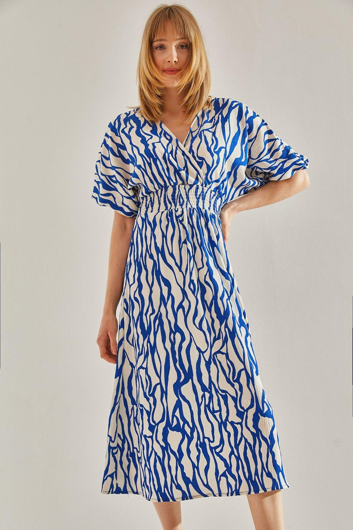 Blue Double-Breasted Collared Dress, C101_5645, large image number 0