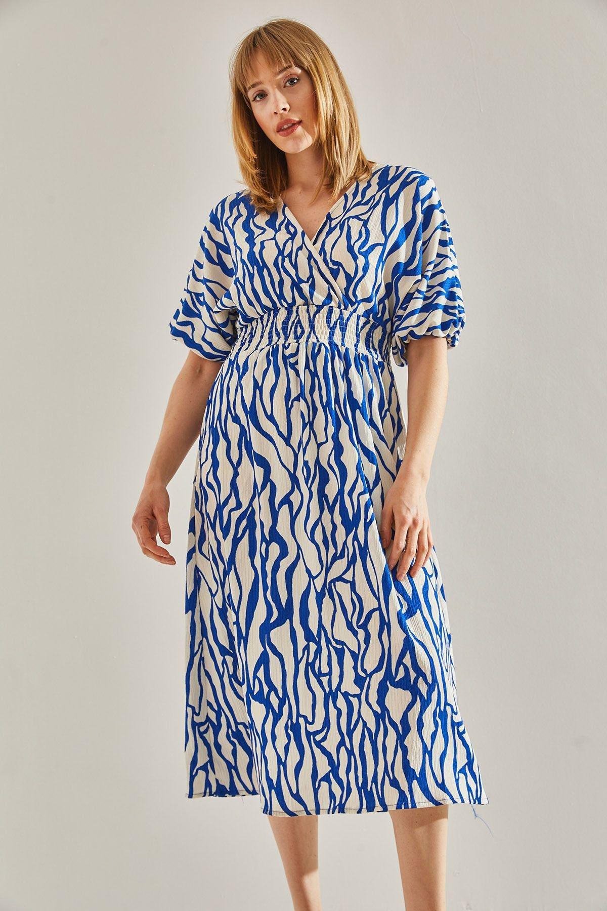 Blue Double-Breasted Collared Dress, C101_5645, large image number 1
