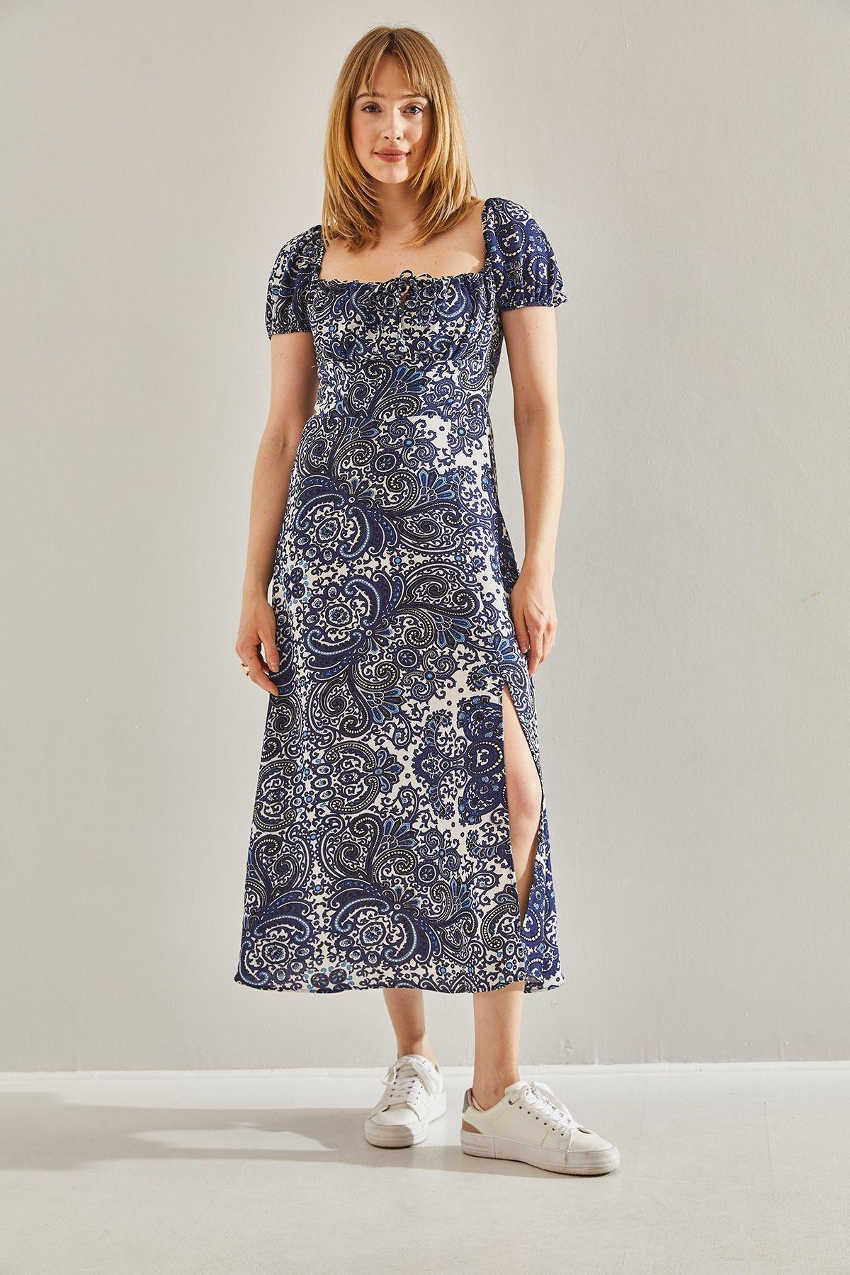 Blue Tie Collared Detailed Dress, C101_5645, large image number 0