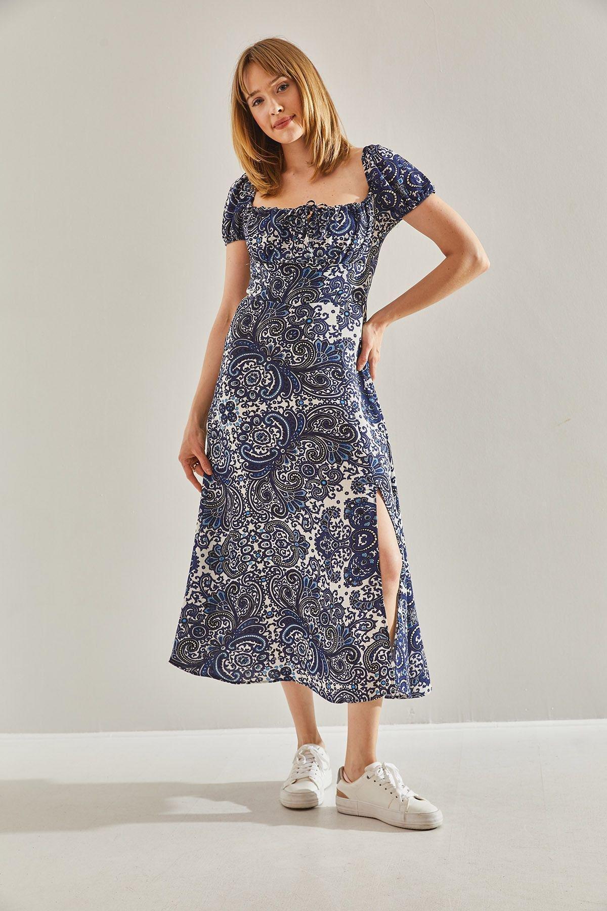 Blue Tie Collared Detailed Dress, C101_5645, large image number 1