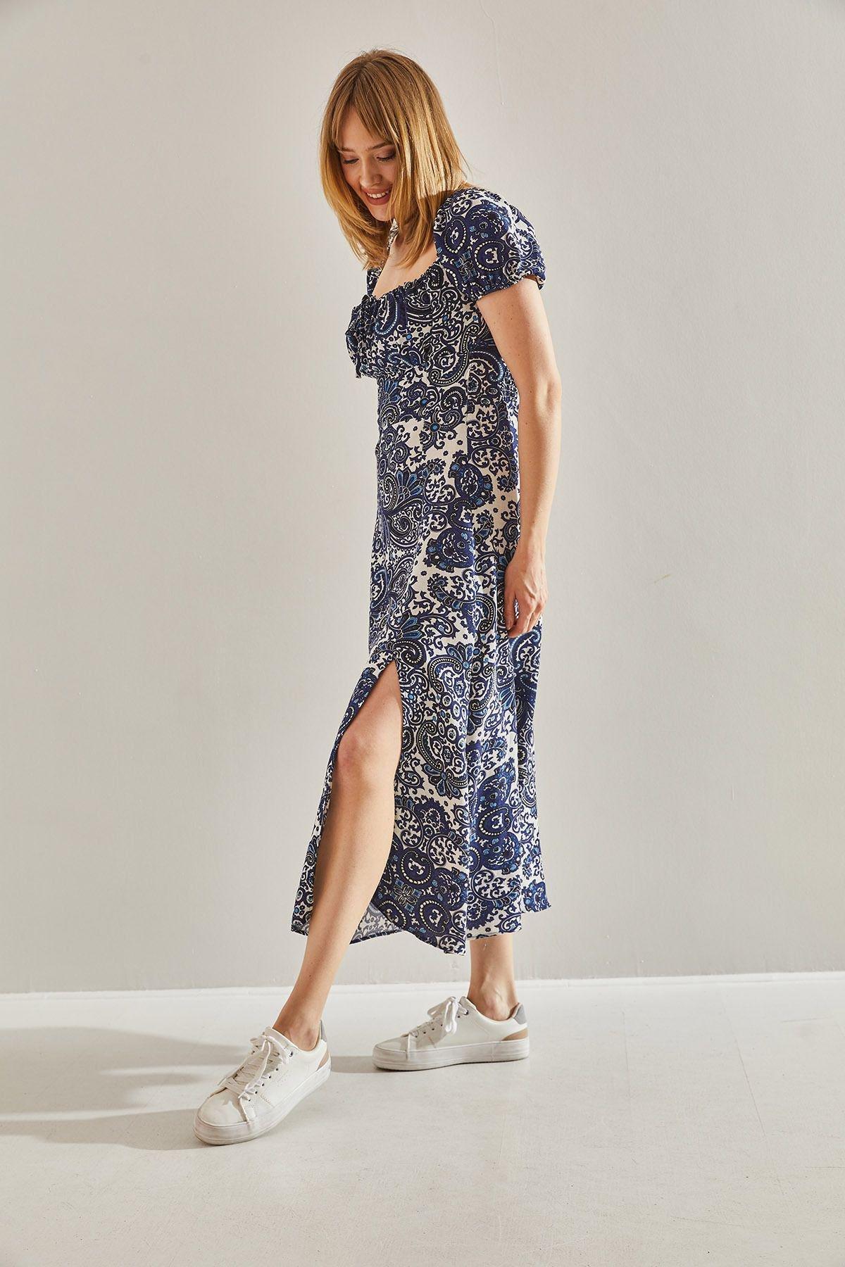 Blue Tie Collared Detailed Dress, C101_5645, large image number 2