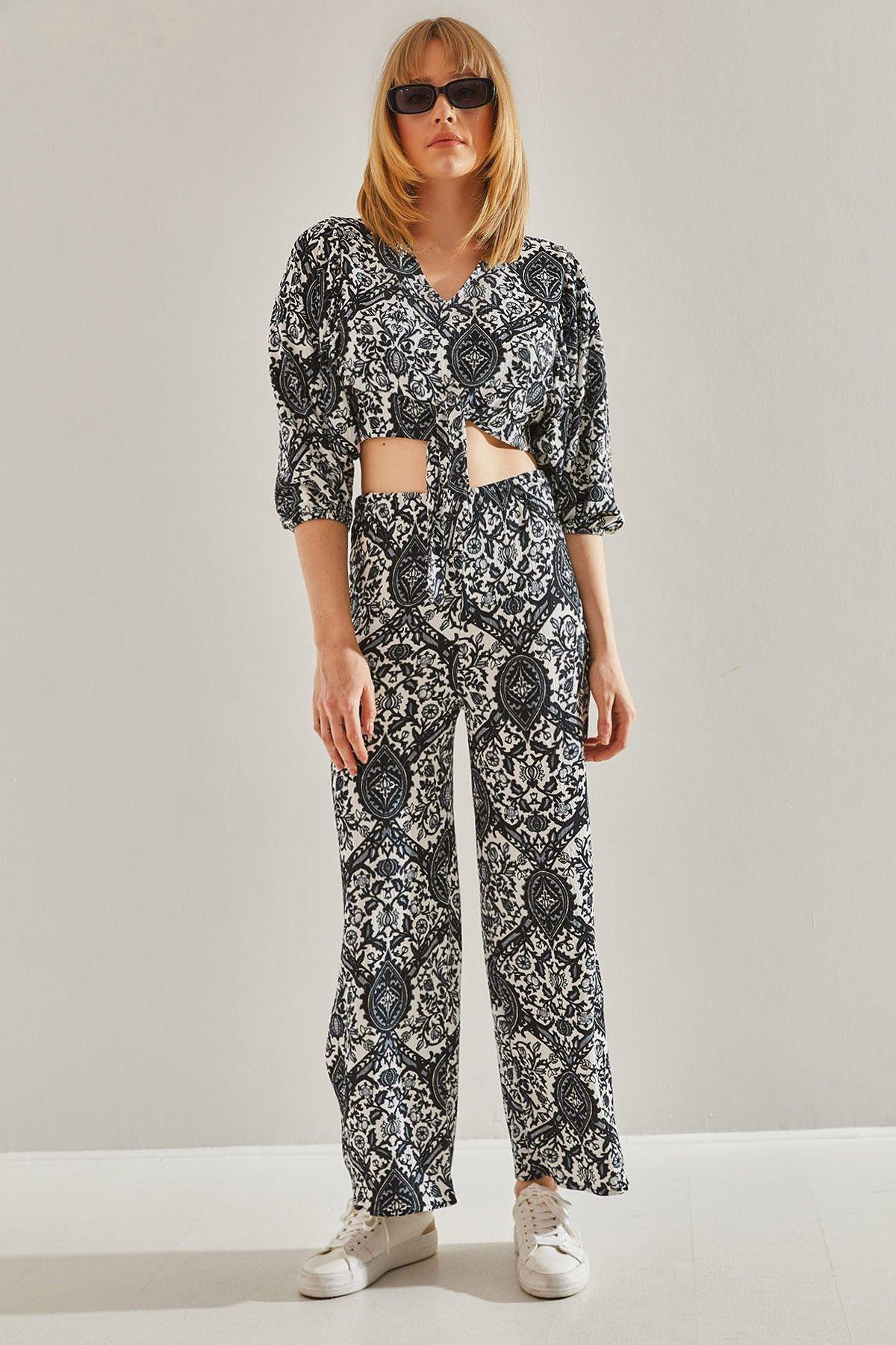 Black Laced Detailed Co-Ord Set, , large image number 0