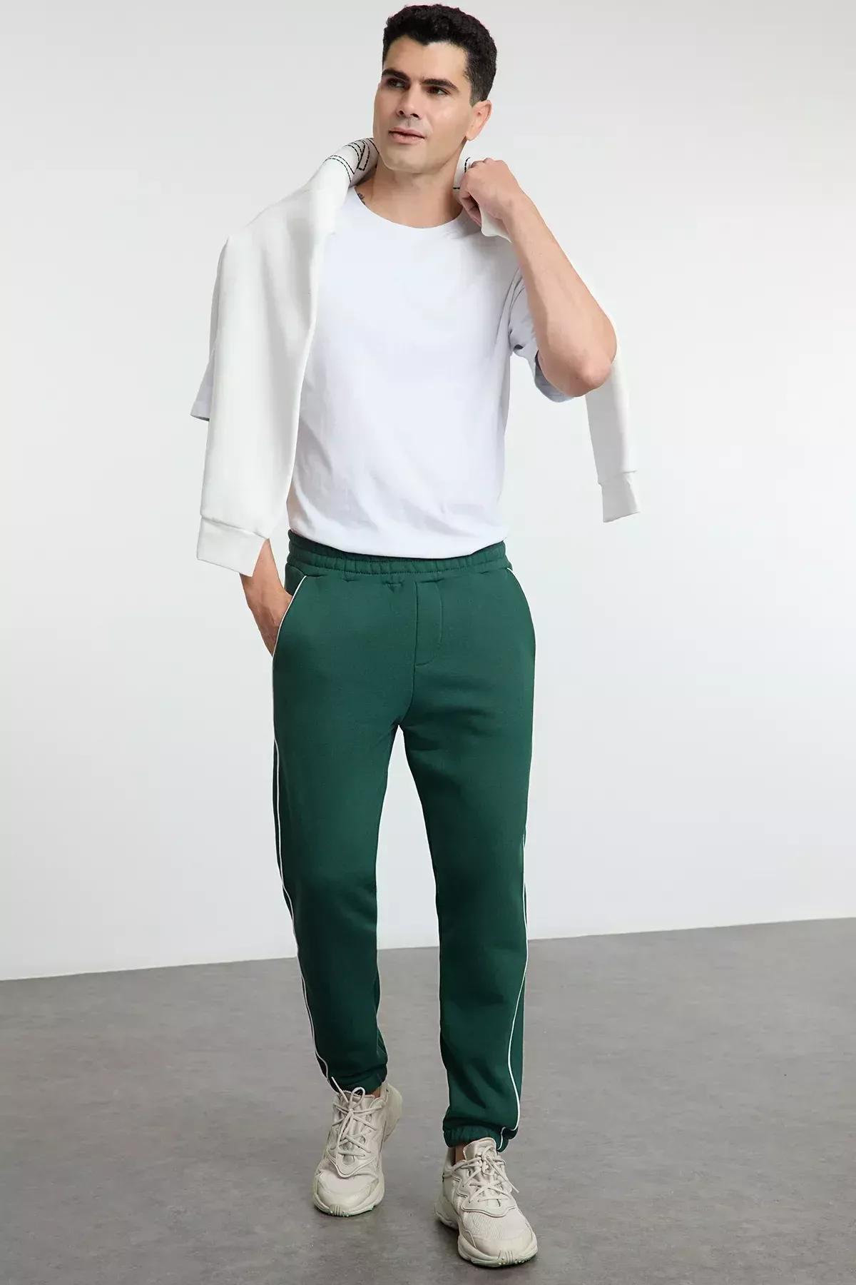 Green Piping Sweatpants, Emerald, large image number 3