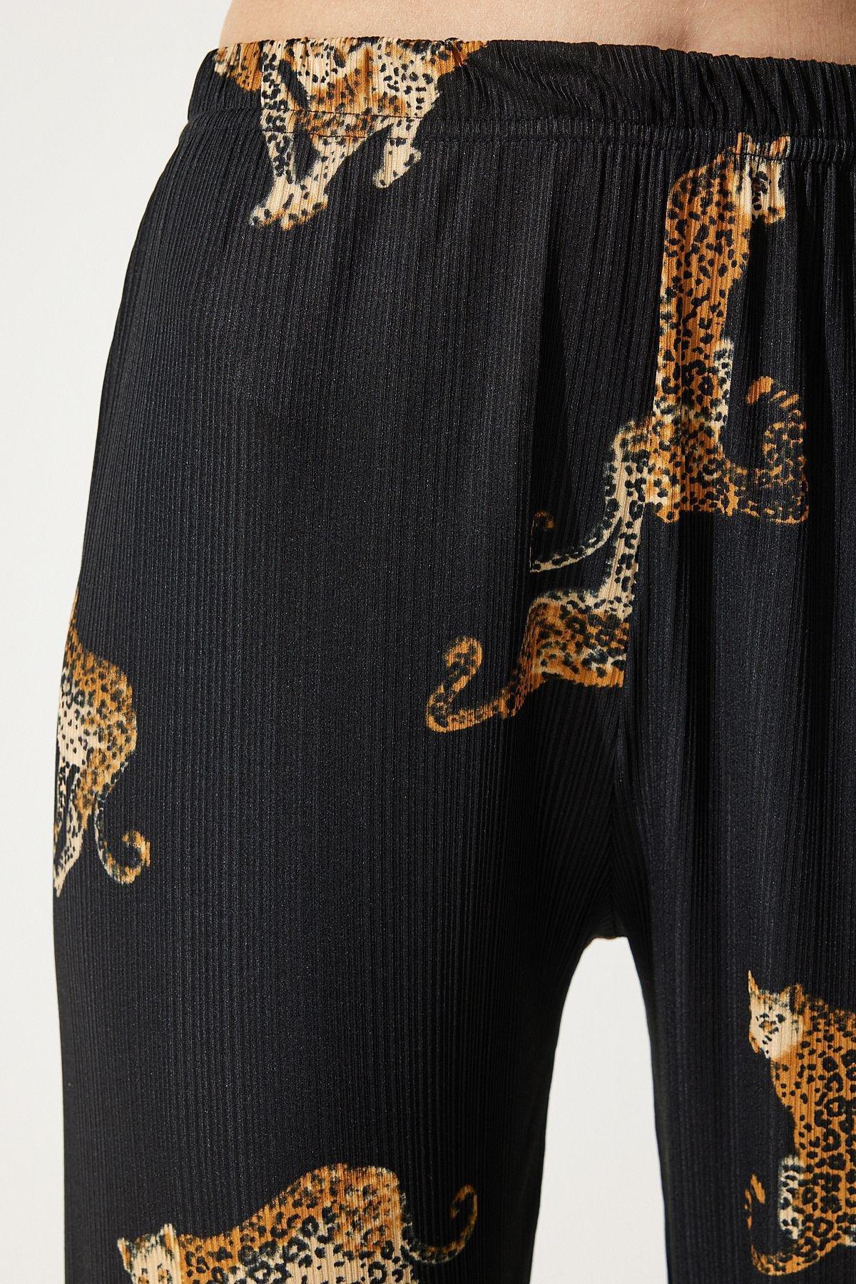 Black Tiger Patterned Knitted Pyjamas Set, , large image number 1