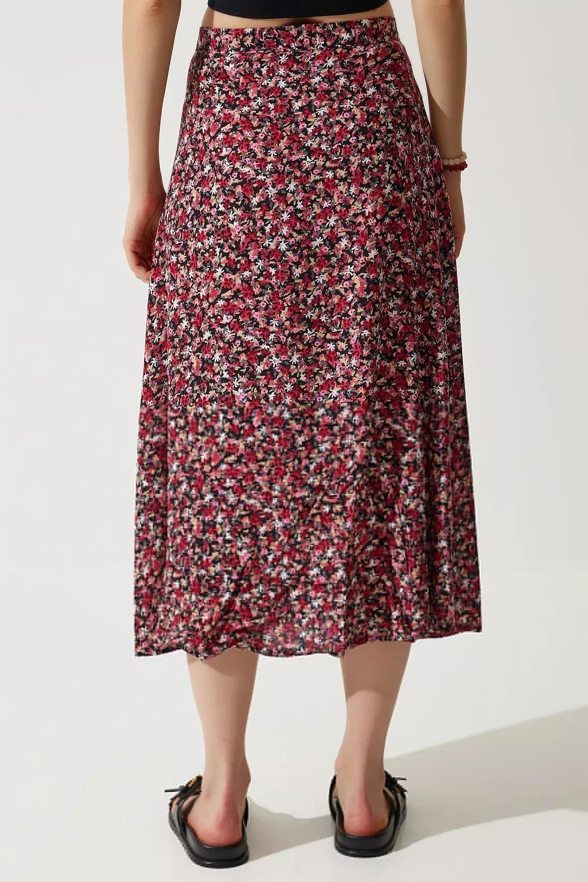 Red Floral Slit Summer Skirt, RED BLACK, large image number 6