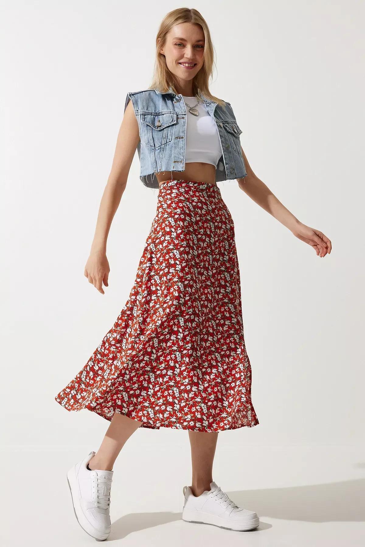 Womens Tile Green Floral Slit Summer Viscose Skirt MX00165, single, C101_6252, large image number 0