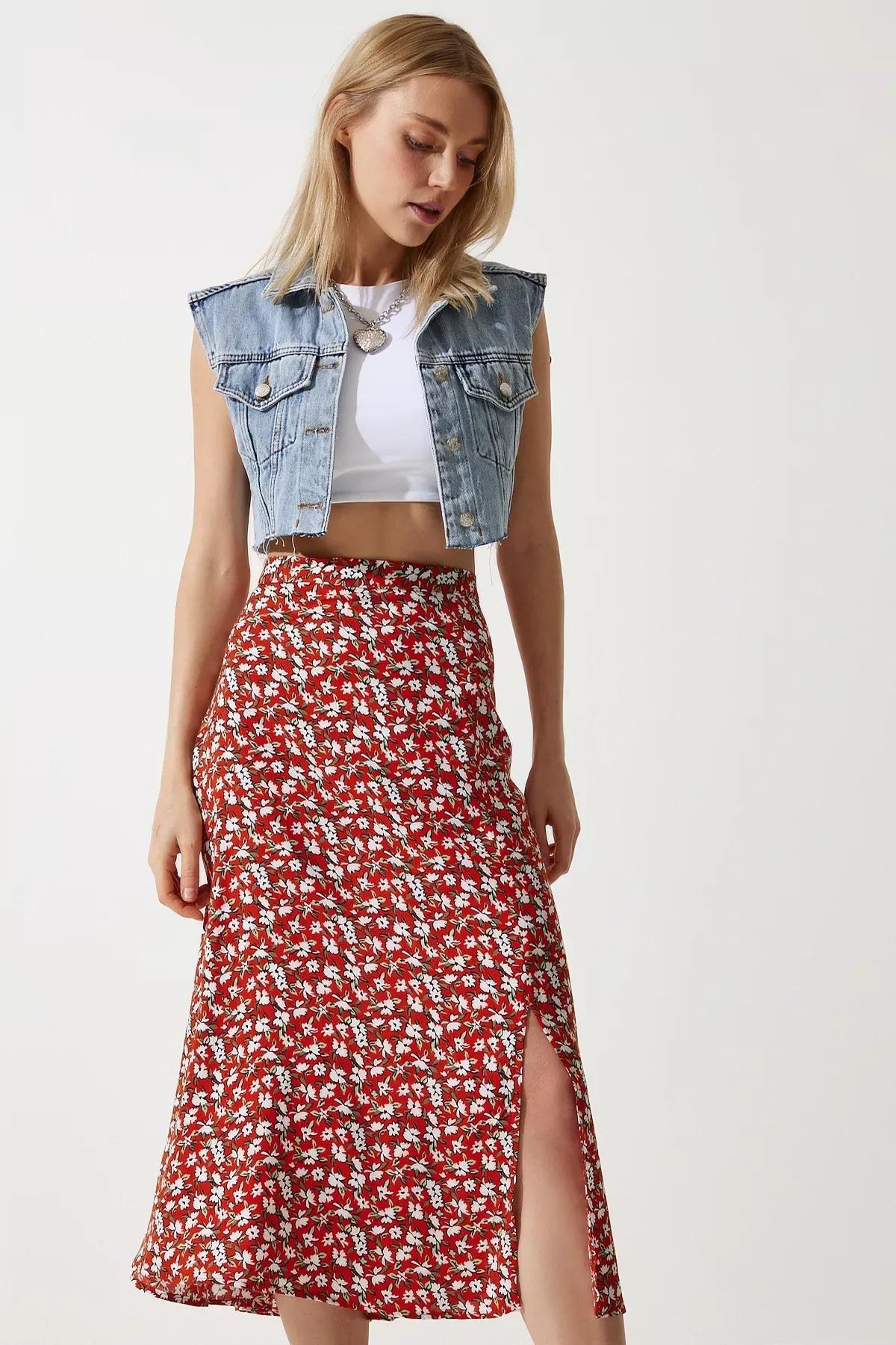 Womens Tile Green Floral Slit Summer Viscose Skirt MX00165, single, C101_6252, large image number 1