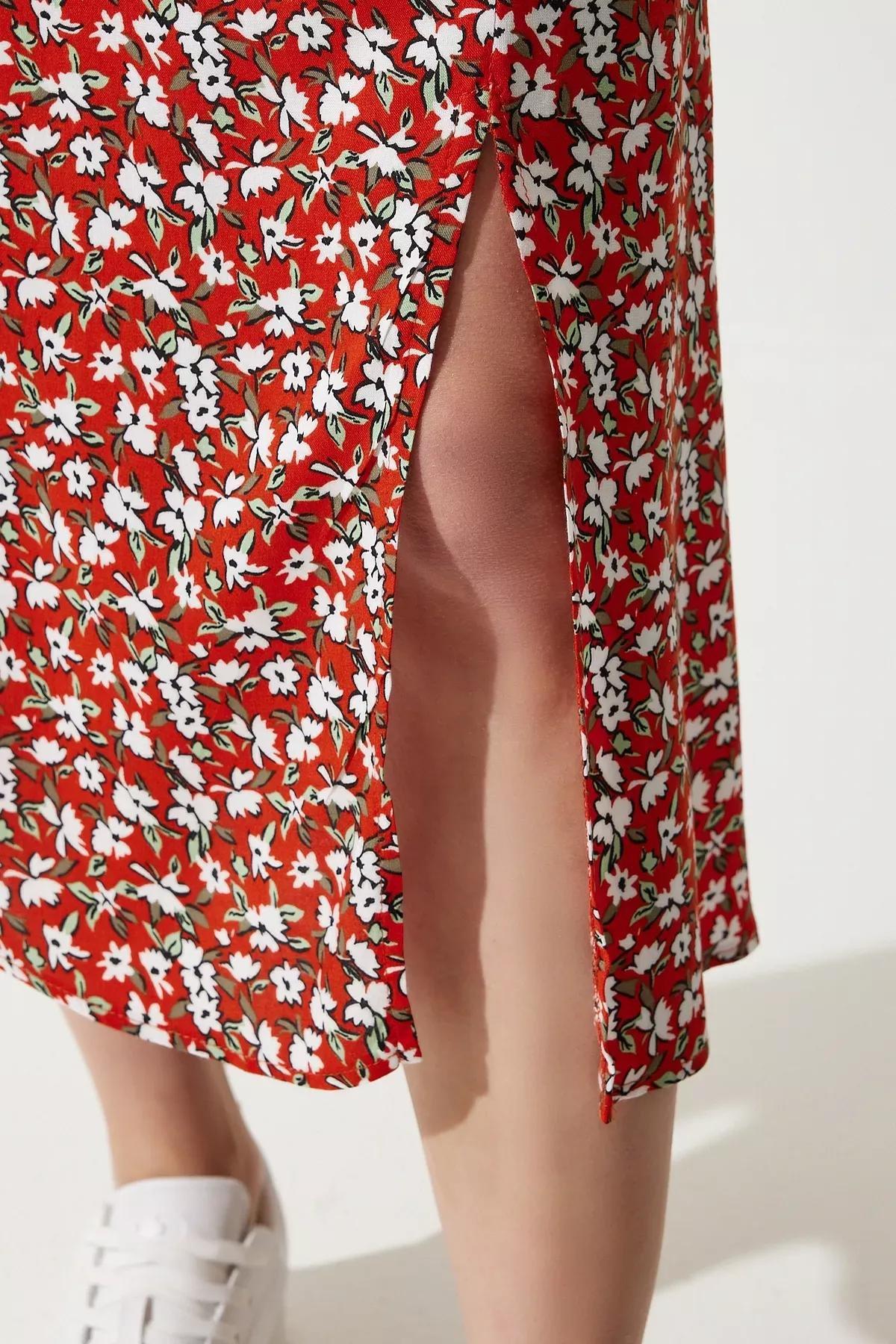 Womens Tile Green Floral Slit Summer Viscose Skirt MX00165, single, C101_6252, large image number 3