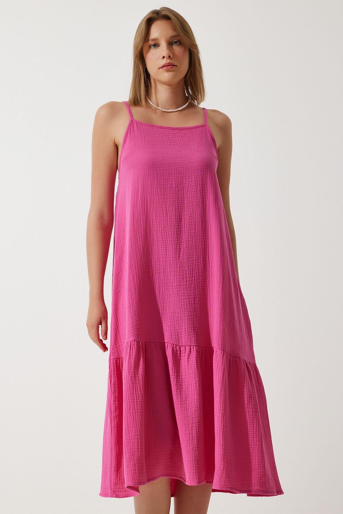 Dark Pink Frills Ruffle Midi Dress, , large image number 0