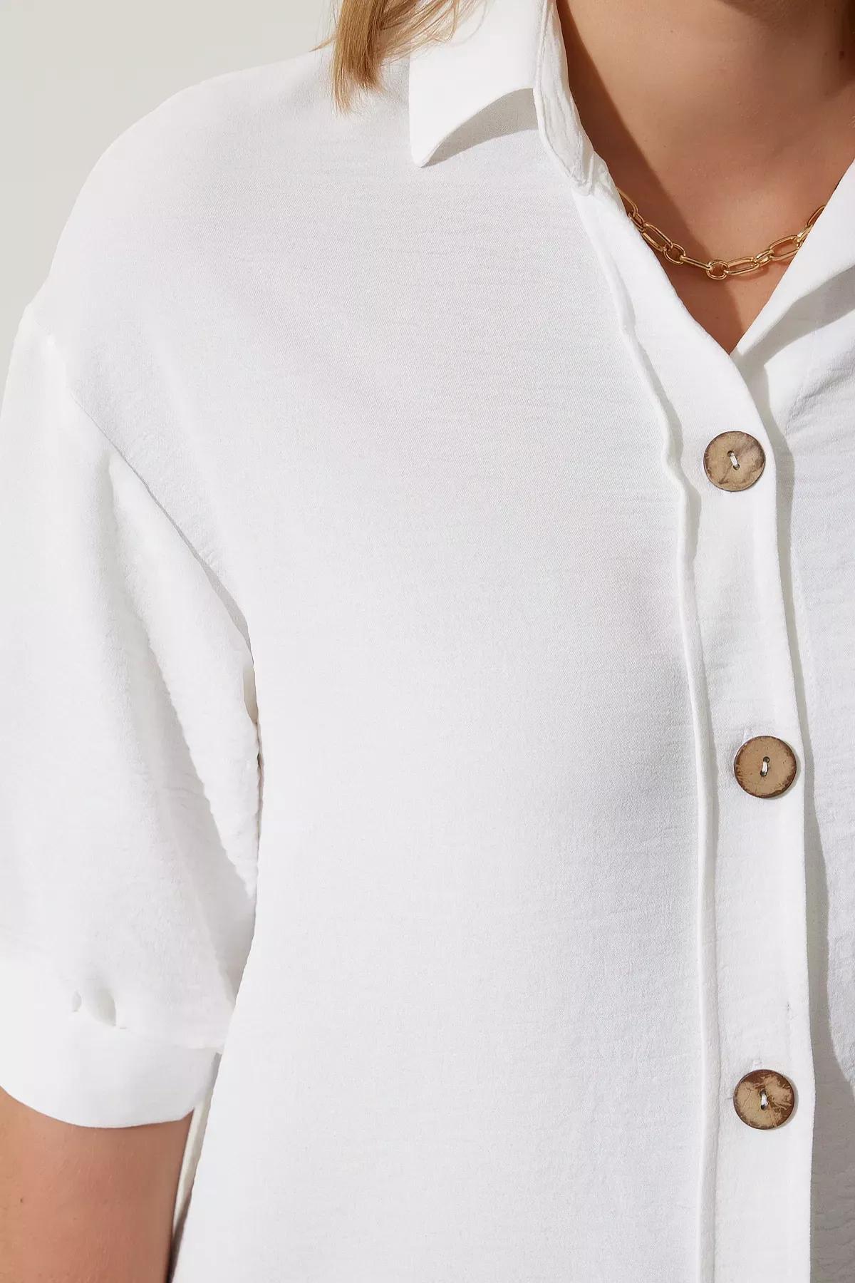 White Balloon Sleeve Linen Shirt,, , large image number 2
