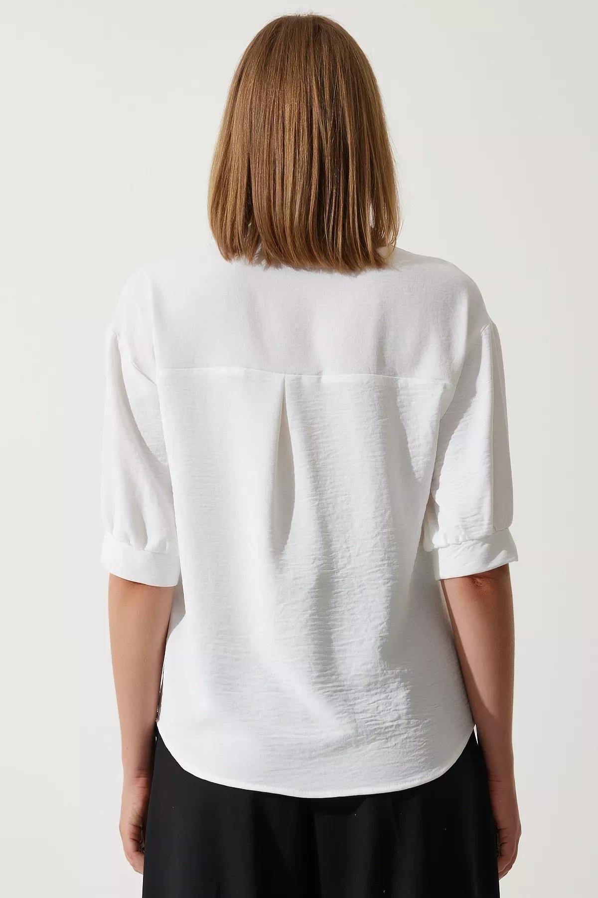White Balloon Sleeve Linen Shirt,, , large image number 3