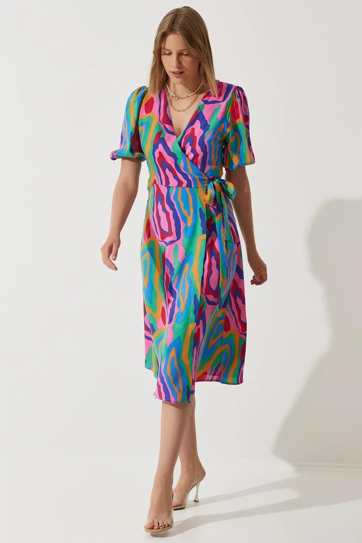 Pink Abstract A-Line Midi Dress, Pink Green, large image number 2