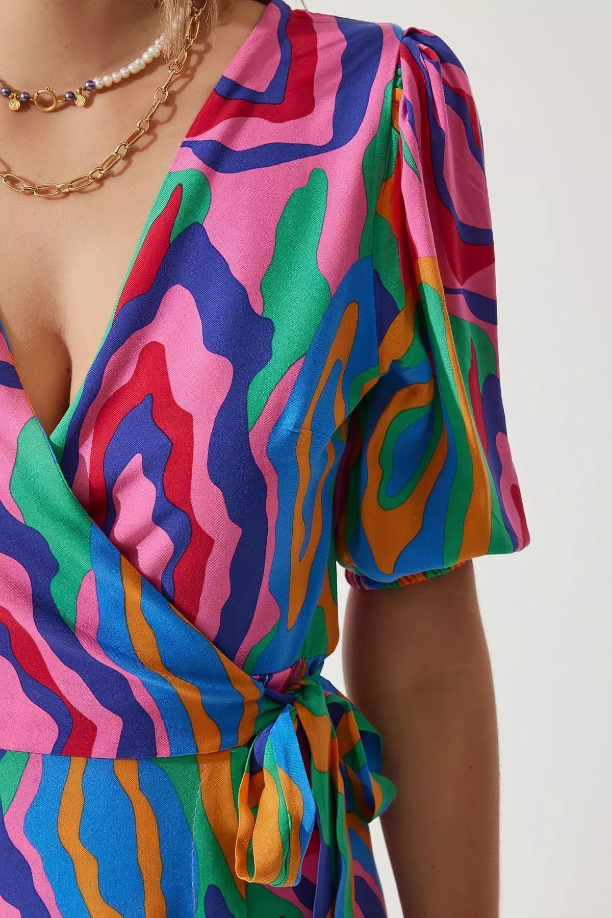 Pink Abstract A-Line Midi Dress, Pink Green, large image number 4