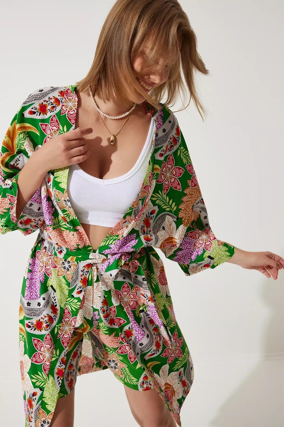 Green Floral Crop Top Set, Green, large image number 0