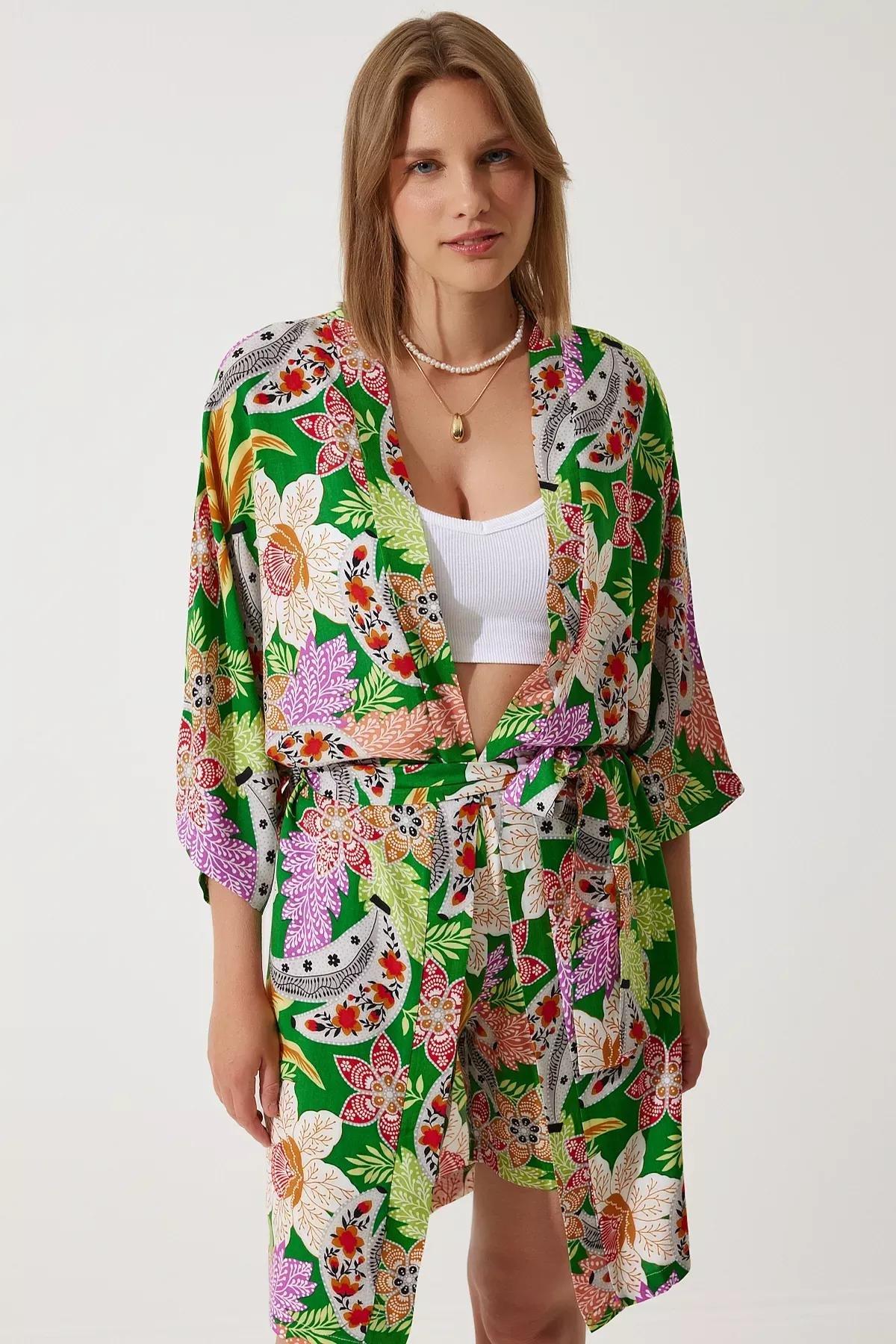 Green Floral Crop Top Set, Green, large image number 1