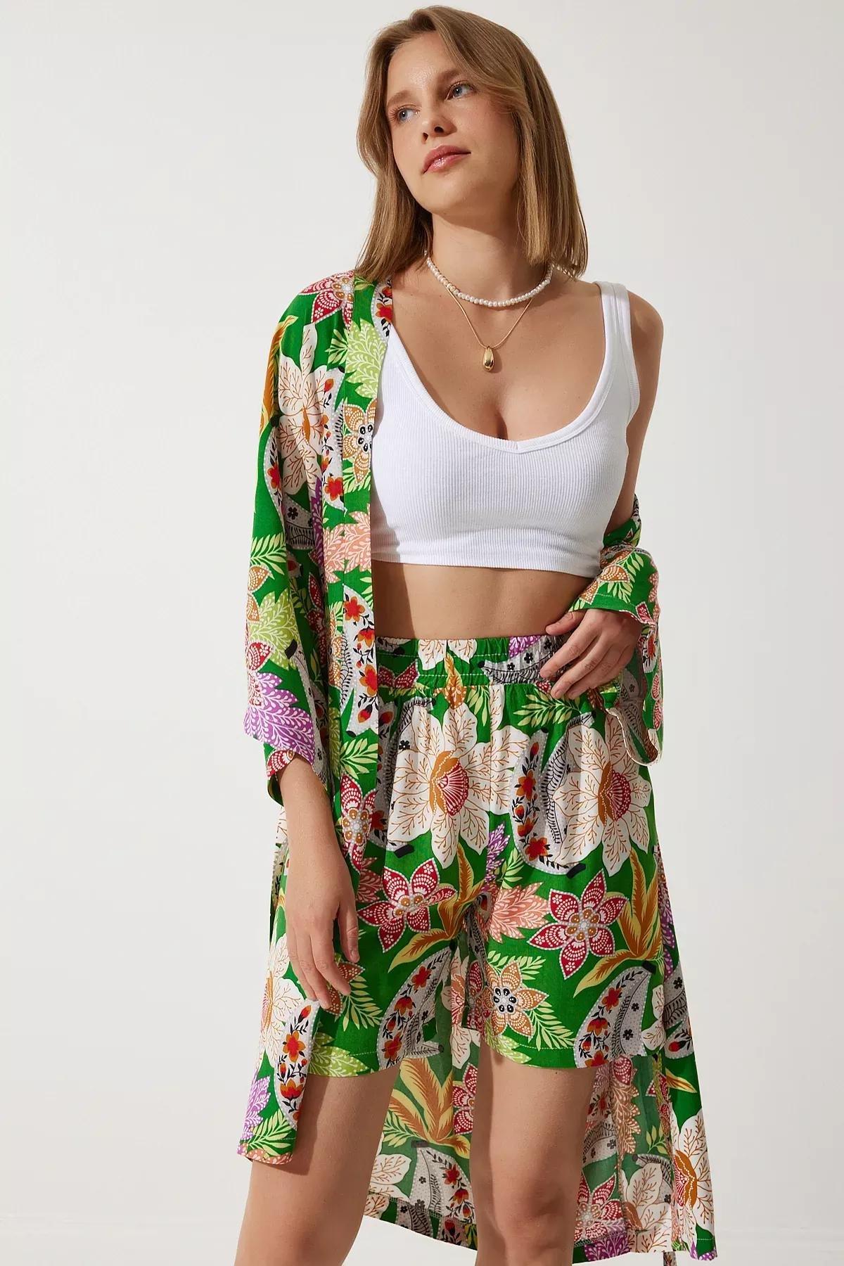 Green Floral Crop Top Set, Green, large image number 2