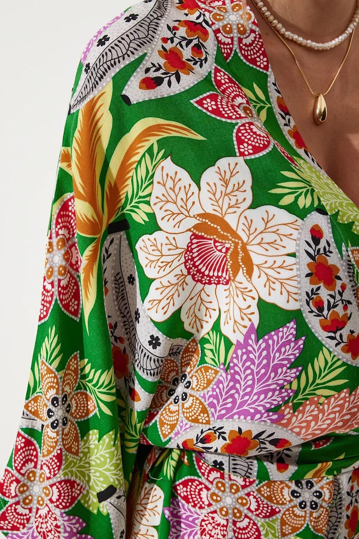 Green Floral Crop Top Set, Green, large image number 5