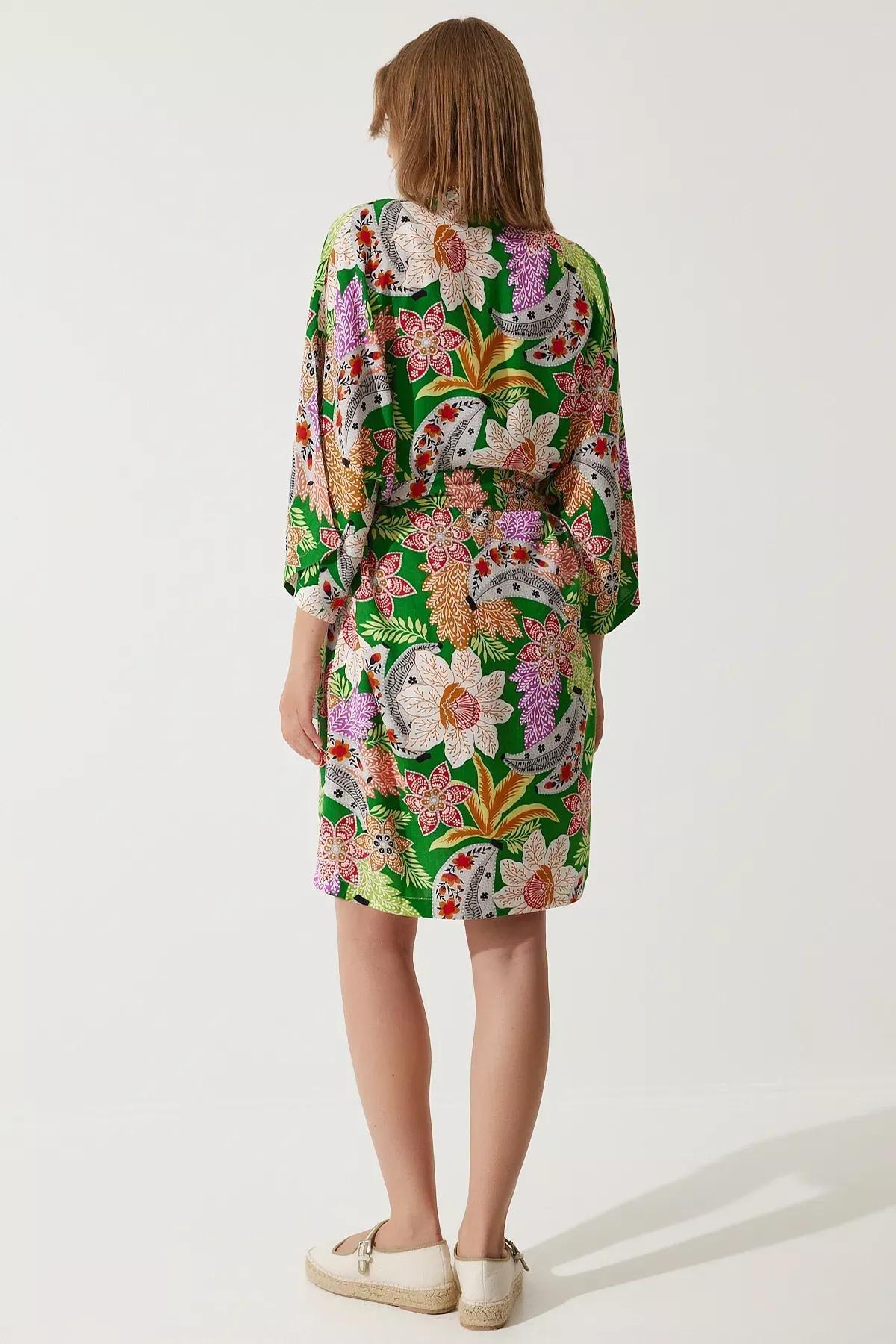 Green Floral Crop Top Set, Green, large image number 6