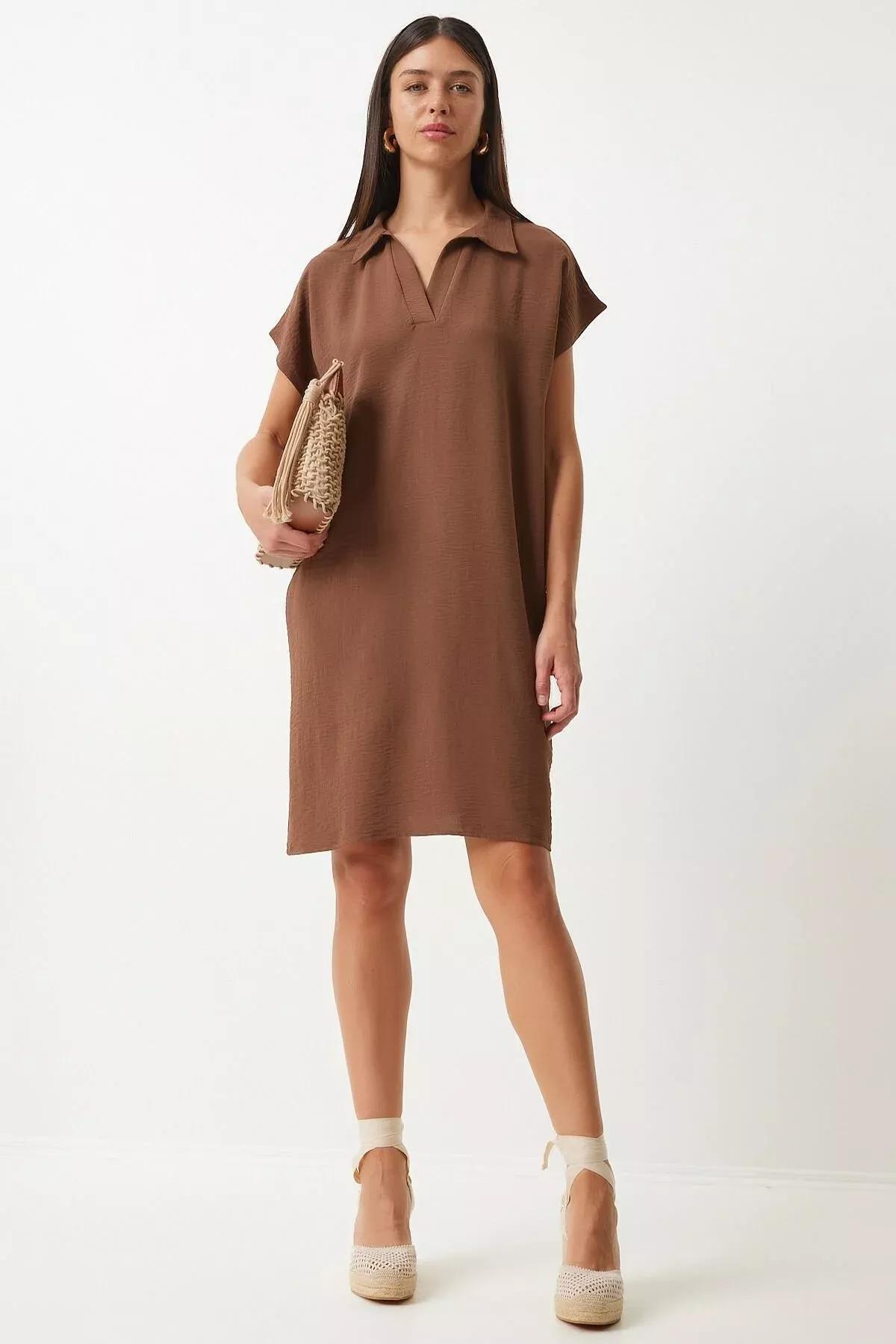 Brown Textured Shirt Dress TO00138, Brown, medium