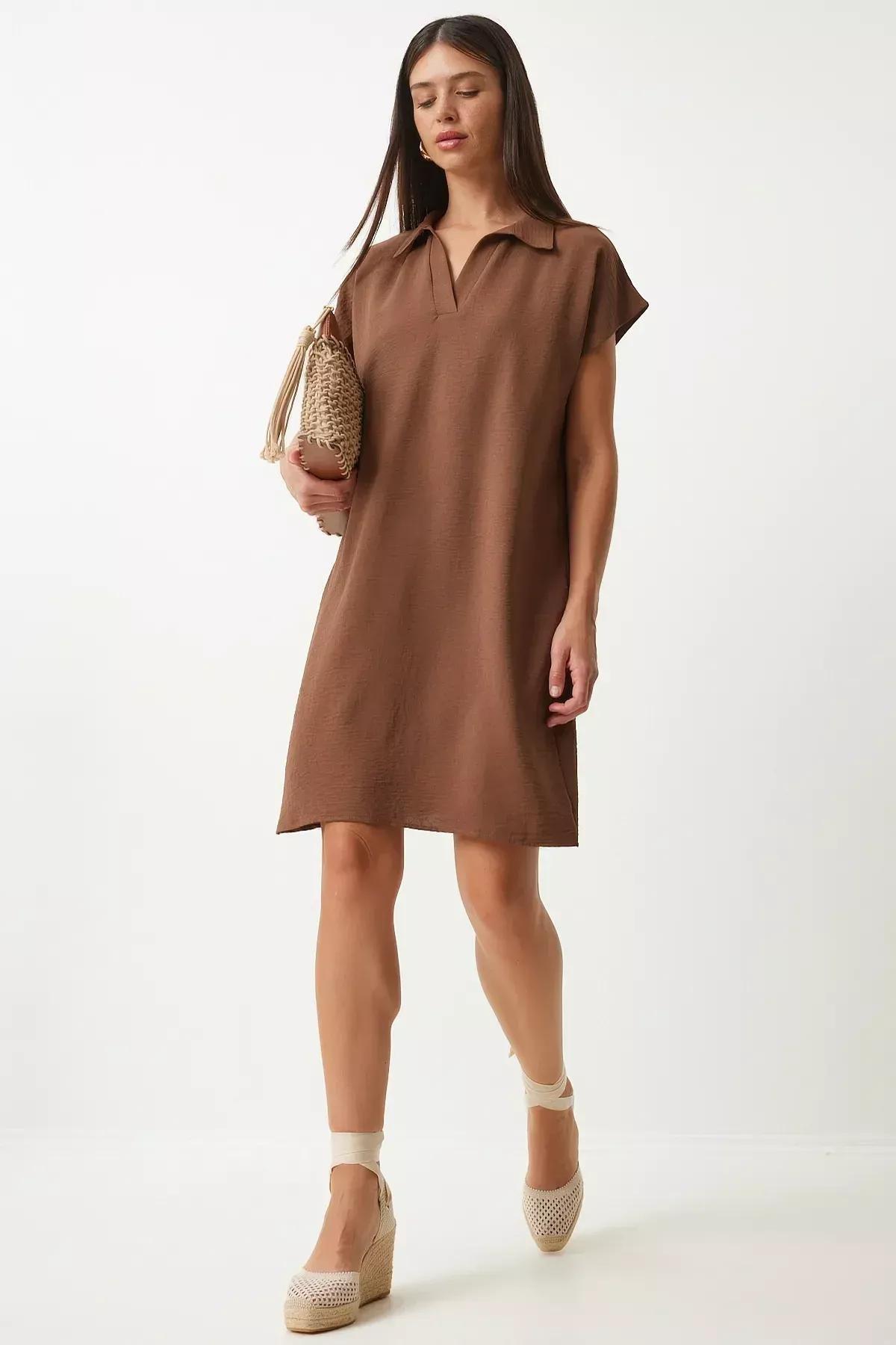 Brown Textured Shirt Dress TO00138, Brown, medium