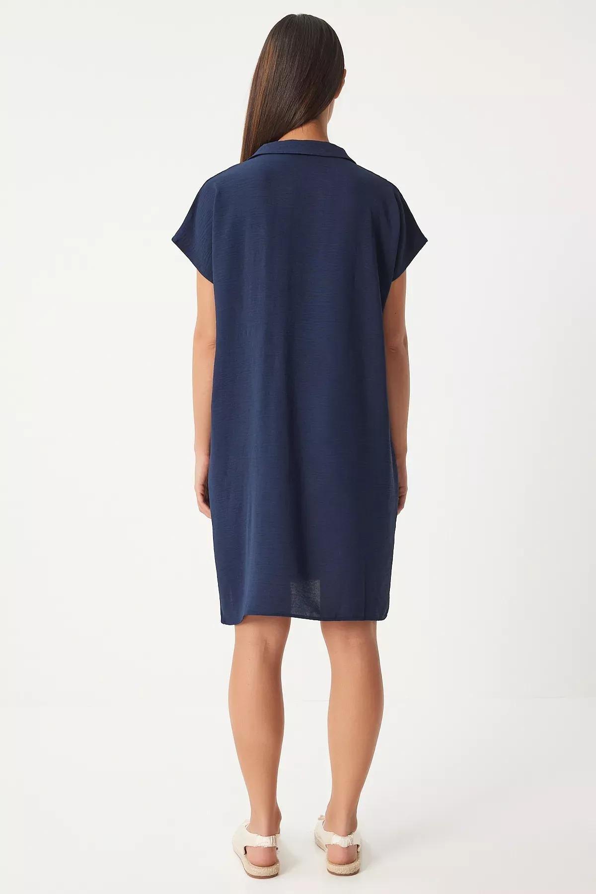Dark Navy Blue Plain Shirt Dress, Dark Navyblue, large image number 3