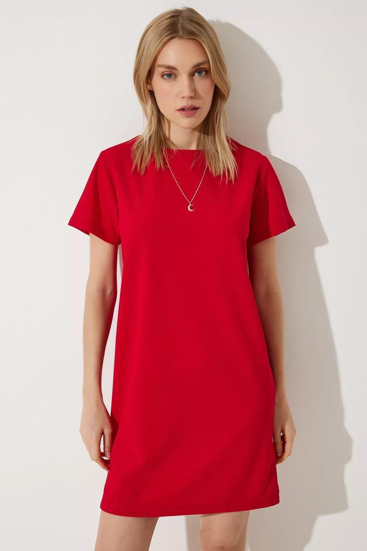 Red Plain Shift Mini Dress, Red, large image number 0