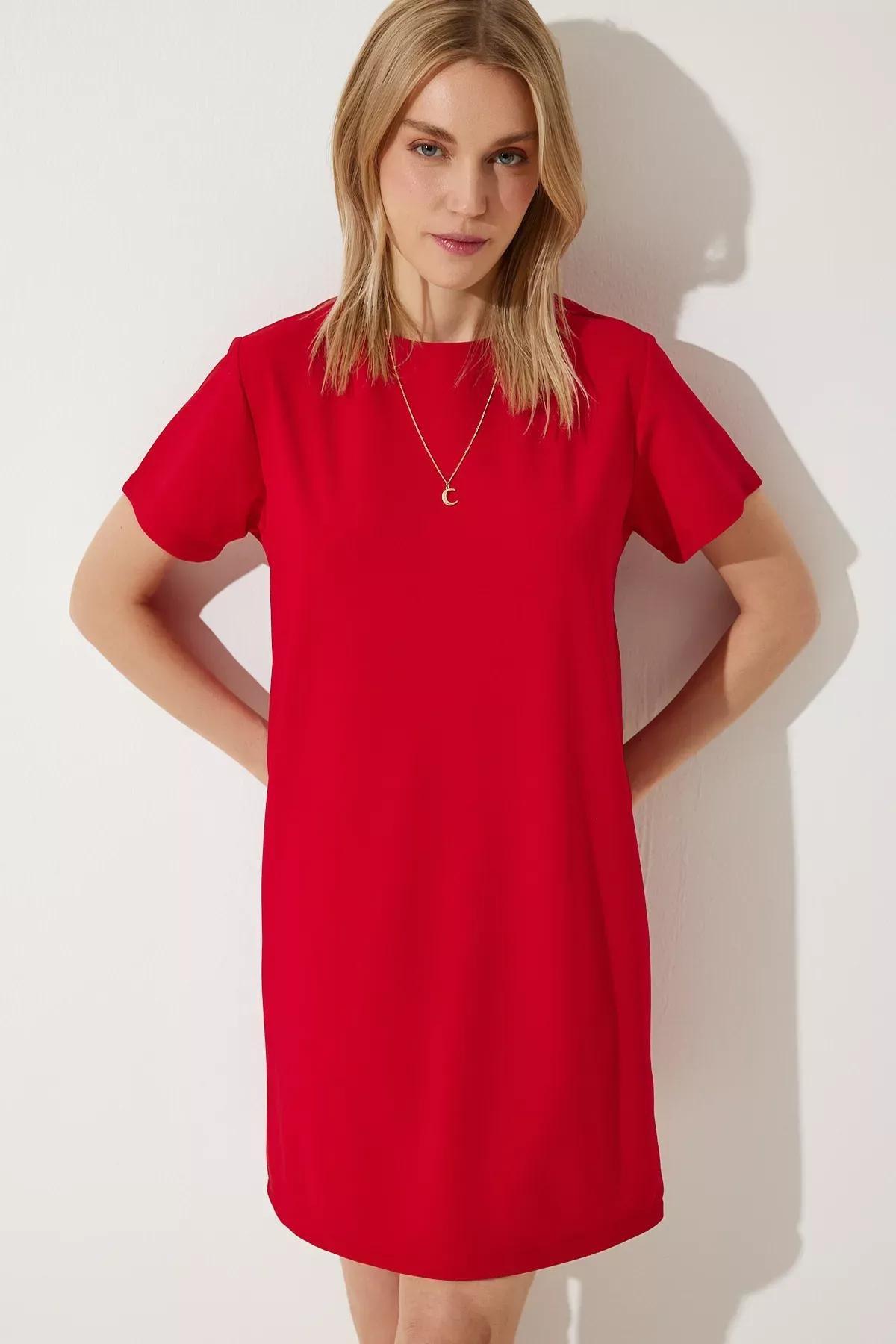 Red Plain Shift Mini Dress, Red, large image number 1