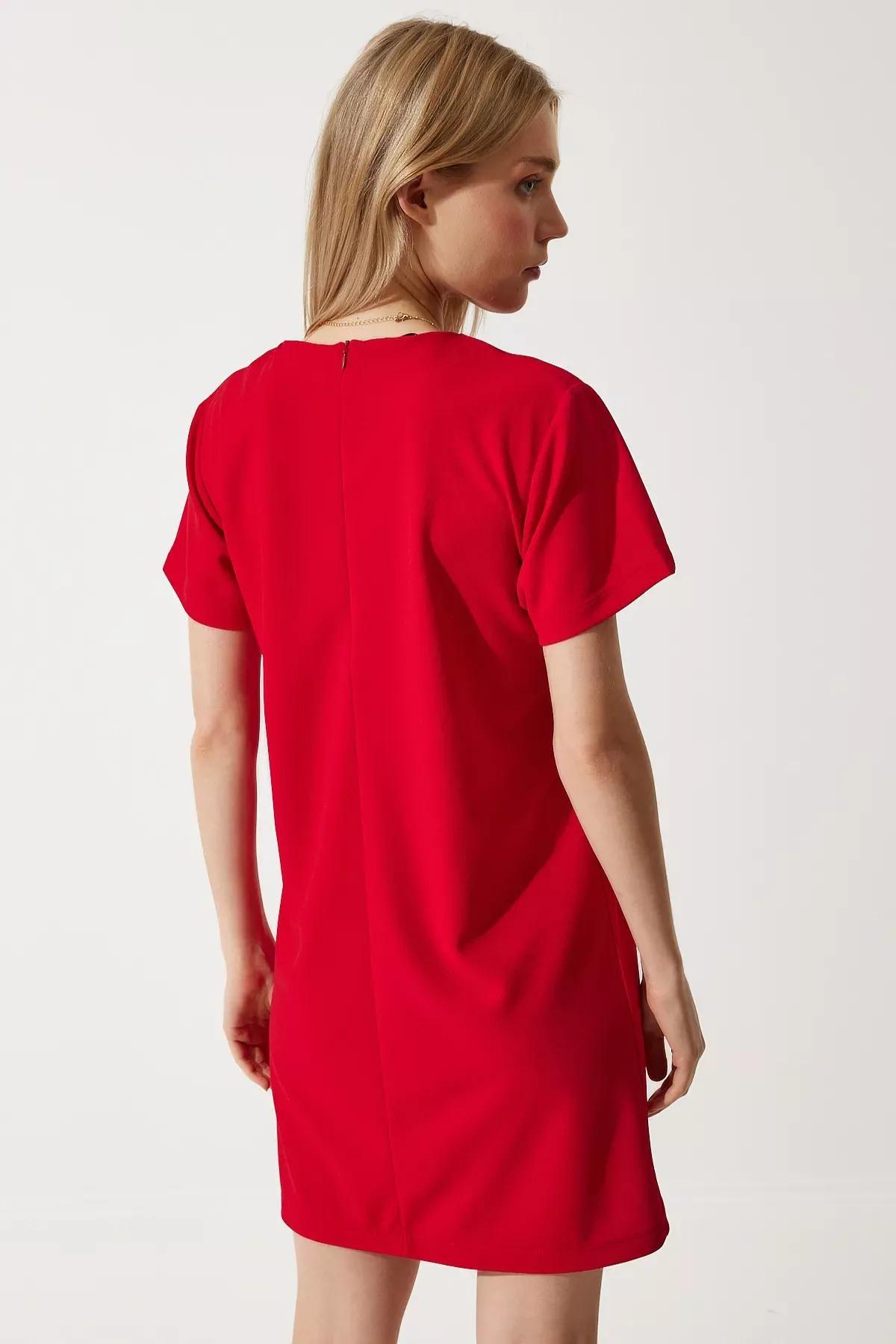 Red Plain Shift Mini Dress, Red, large image number 3
