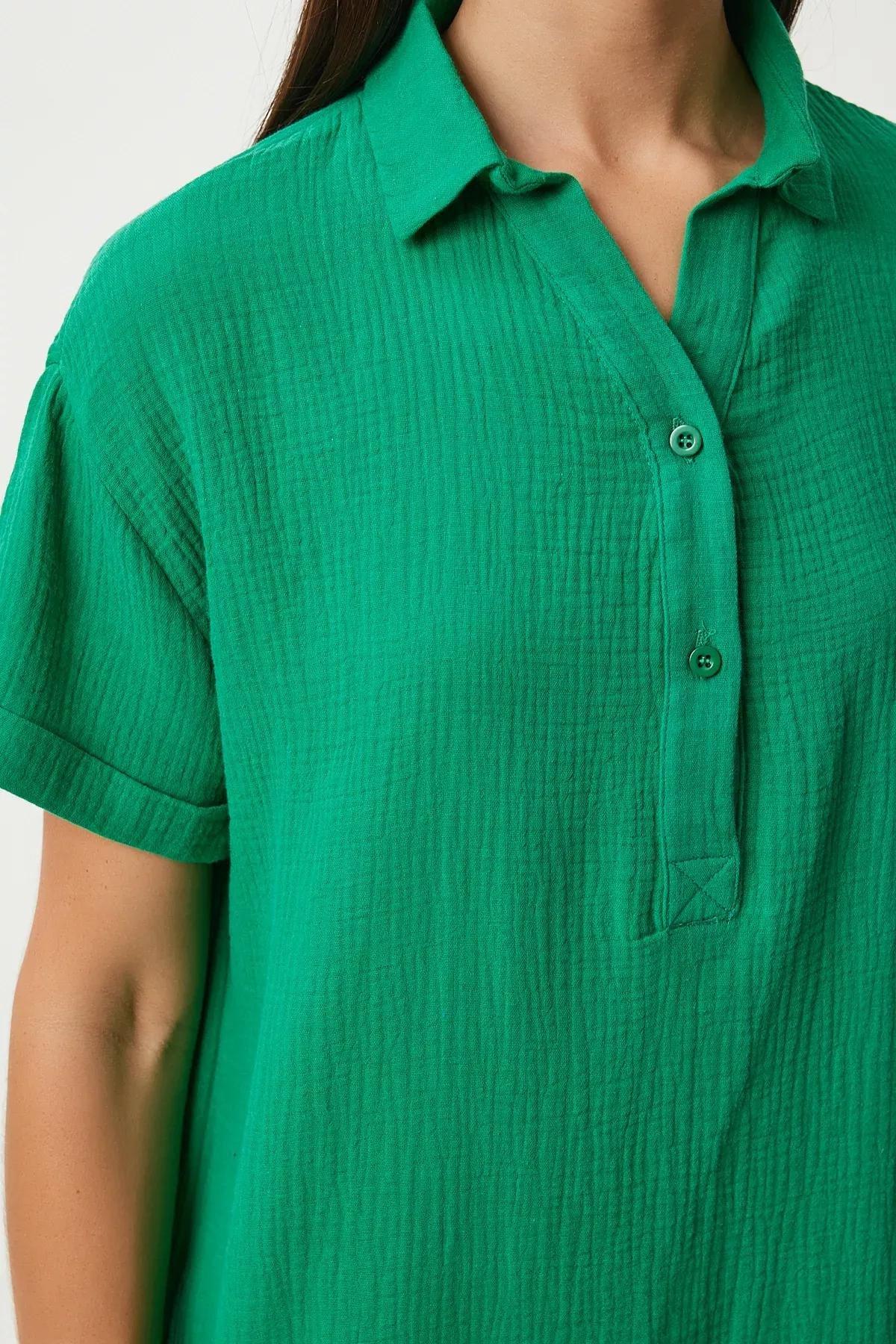 Green Plain Shirt Dress, Green, large image number 3