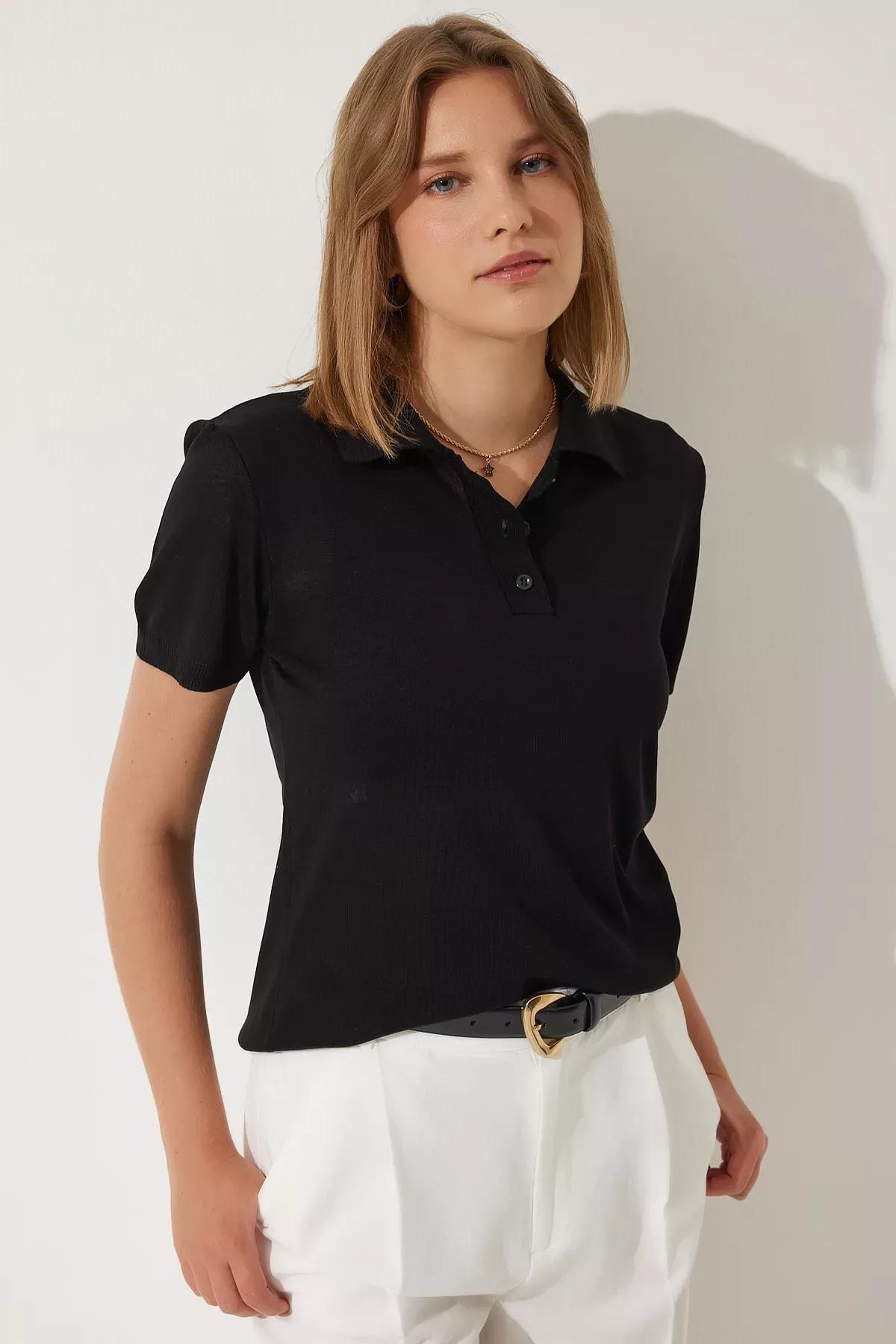 Black Polo Neck Knitwear Blouse, BLACK, large image number 1