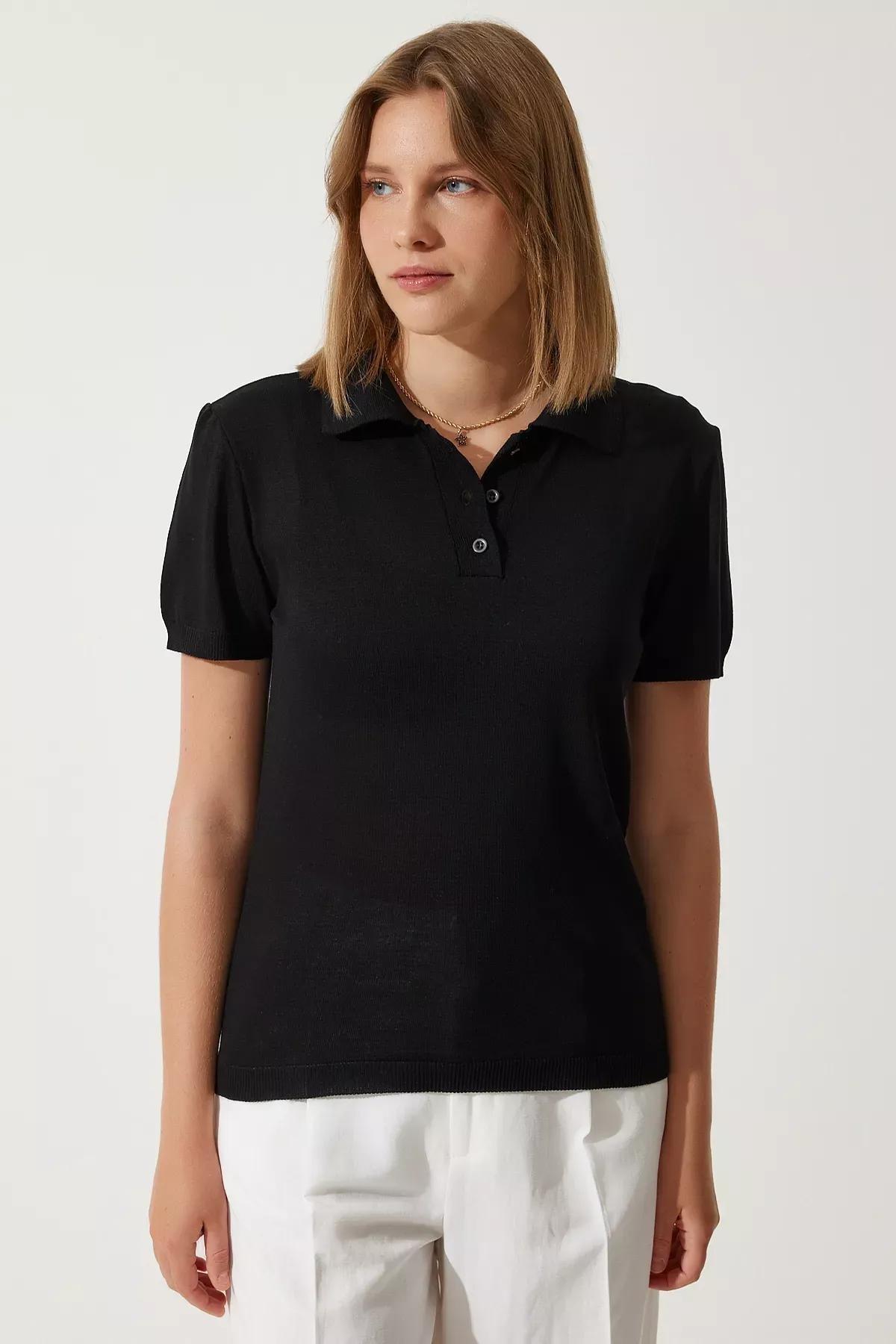 Black Polo Neck Knitwear Blouse, BLACK, large image number 2