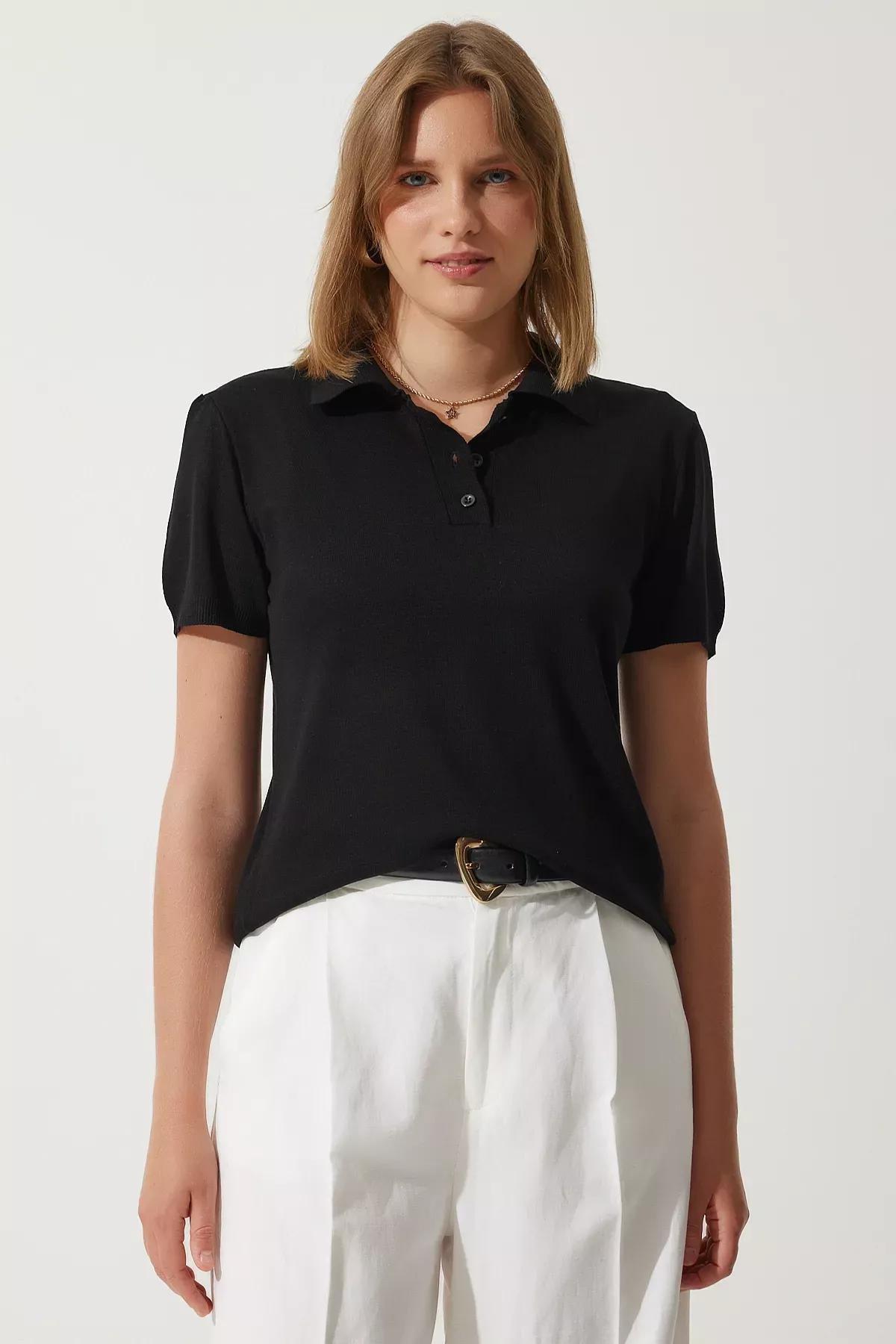 Black Polo Neck Knitwear Blouse, BLACK, large image number 3