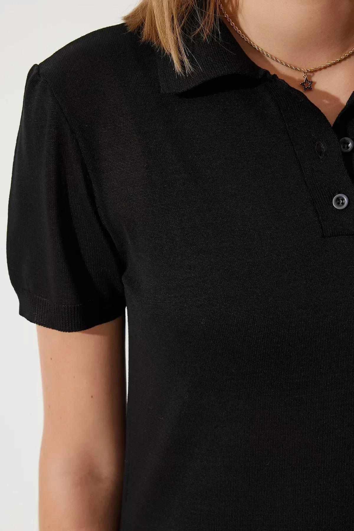 Black Polo Neck Knitwear Blouse, BLACK, large image number 4