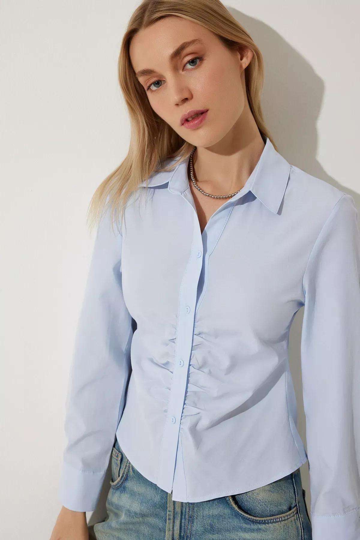 Blue Gathered Shirt, SKY BLUE, medium