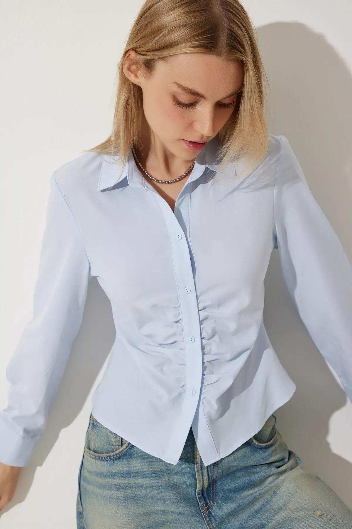 Blue Gathered Shirt, SKY BLUE, large image number 2