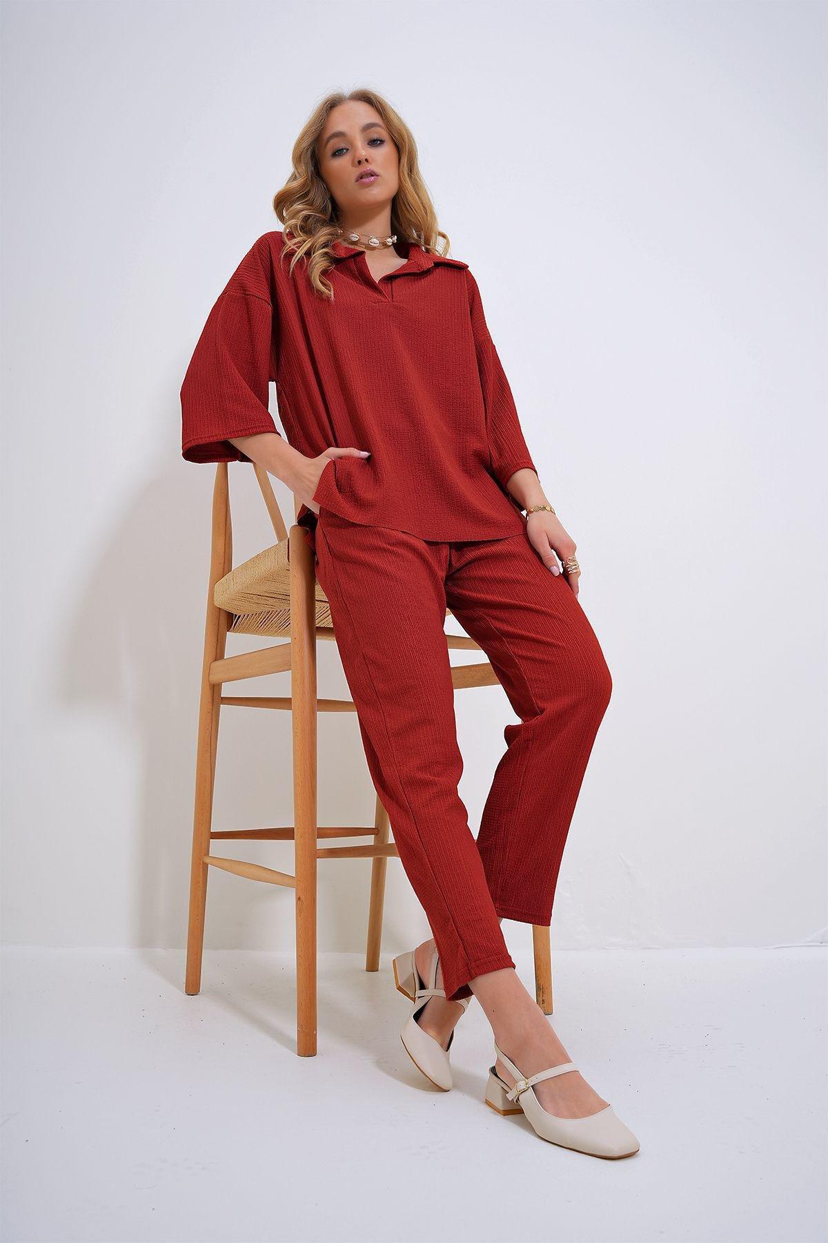 Oversize Blouse and Trousers Set, Tile, large image number 0
