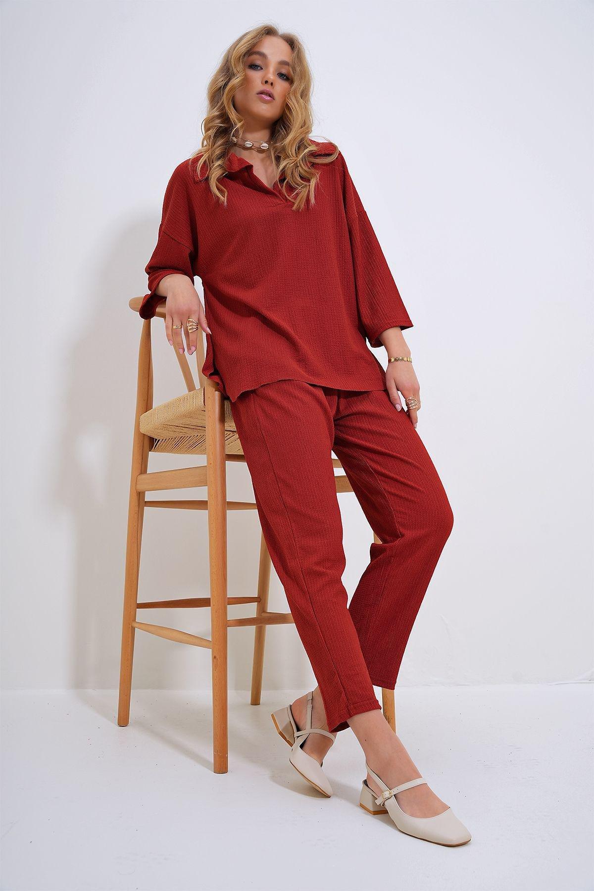 Oversize Blouse and Trousers Set, Tile, large image number 1