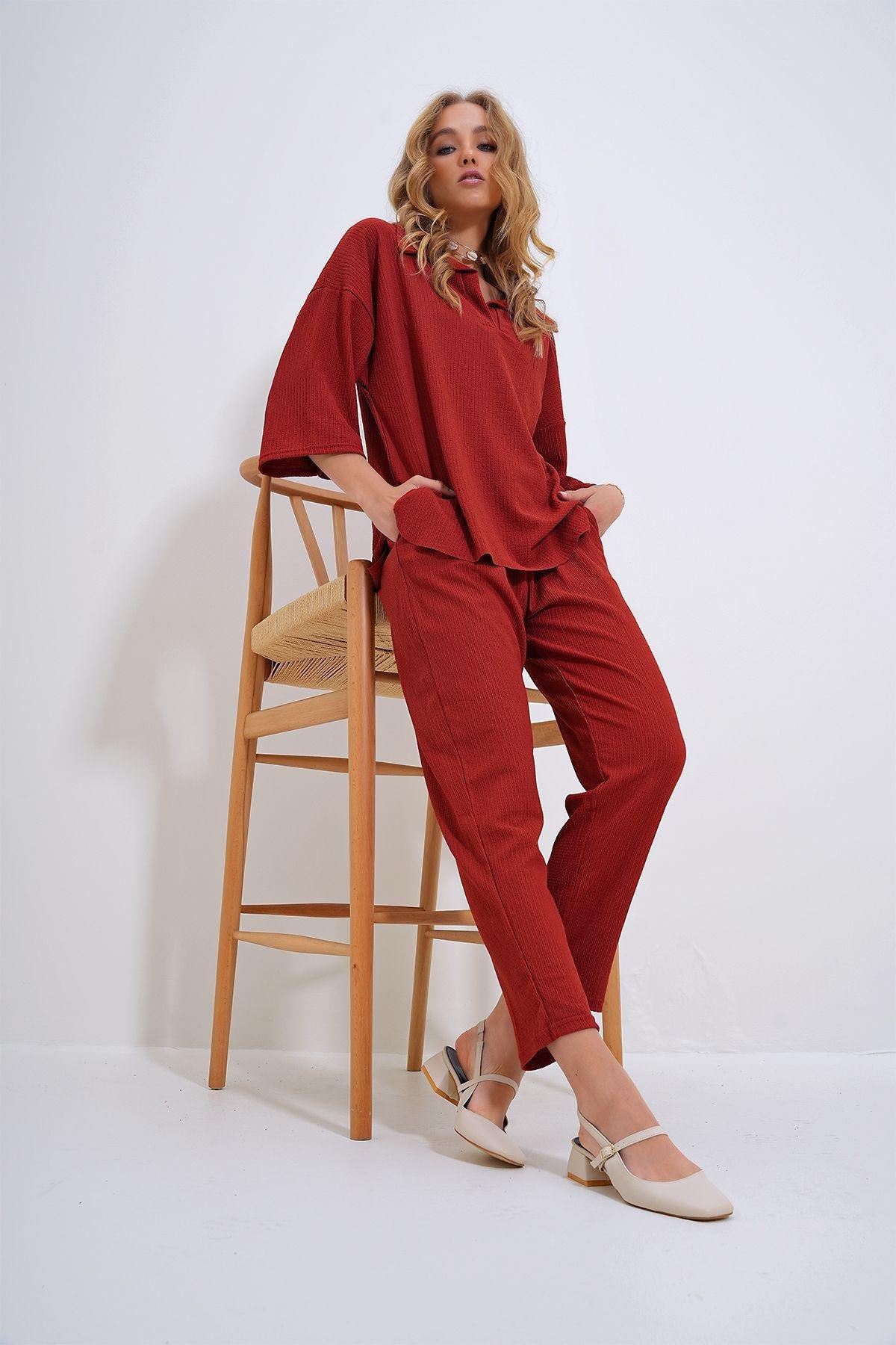 Oversize Blouse and Trousers Set, Tile, large image number 3