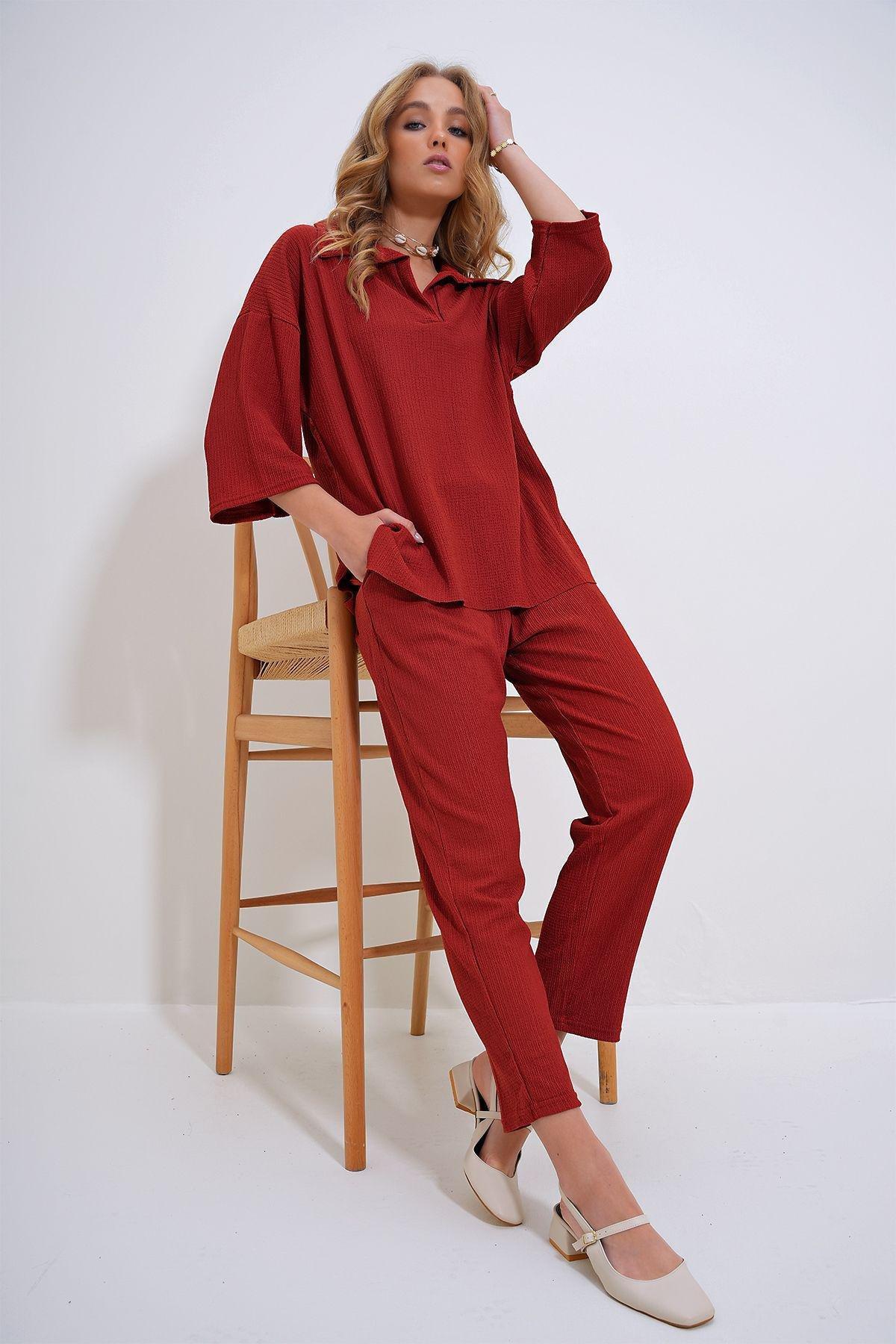 Oversize Blouse and Trousers Set, Tile, large image number 4