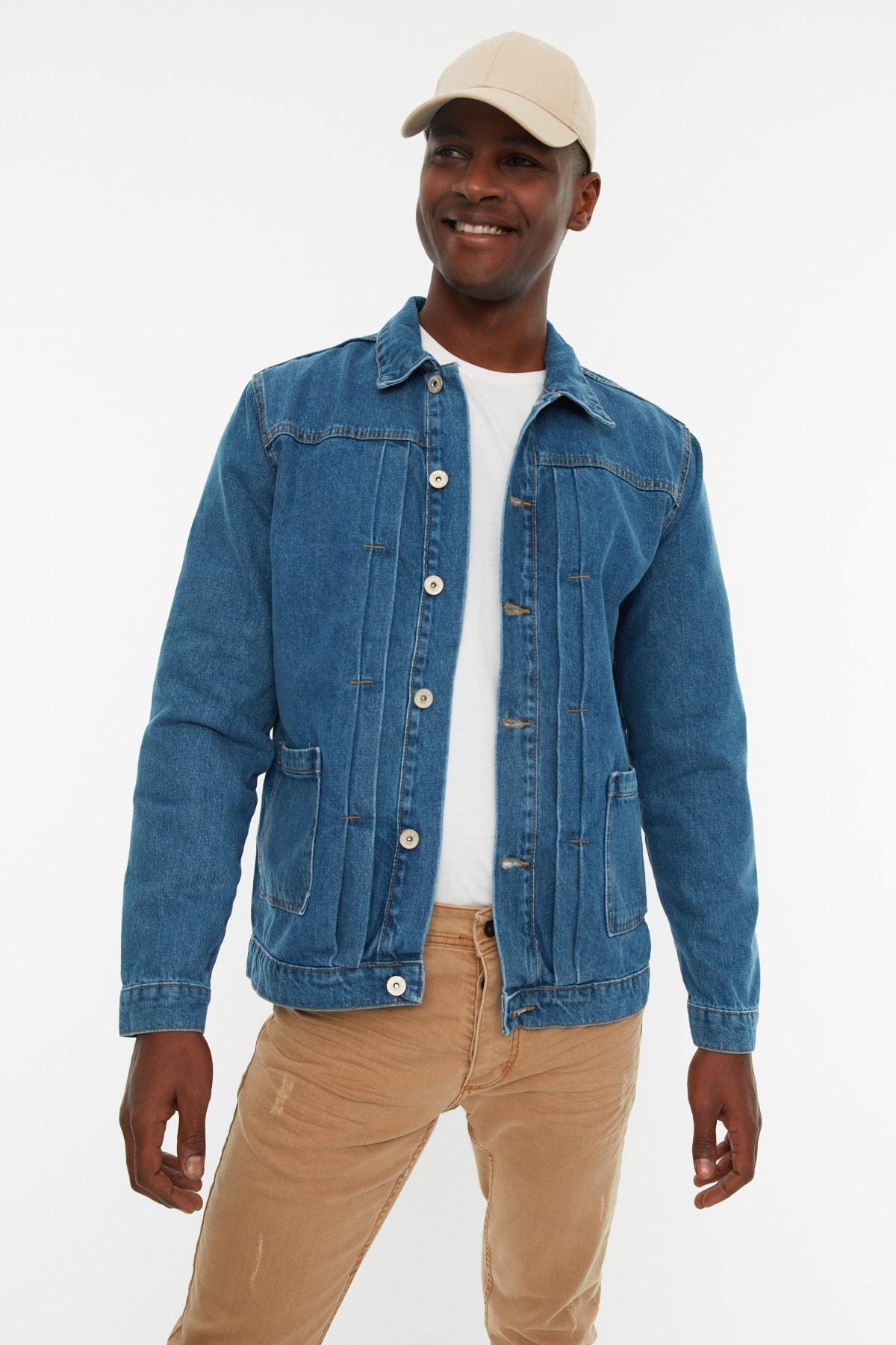Blue Regular Lapel Collar Jacket, Blue, large image number 0