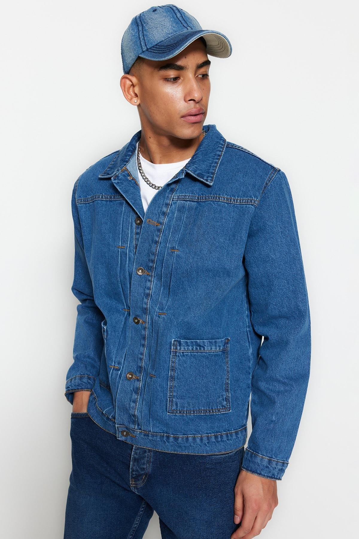 Blue Regular Lapel Collar Jacket, Blue, large image number 1